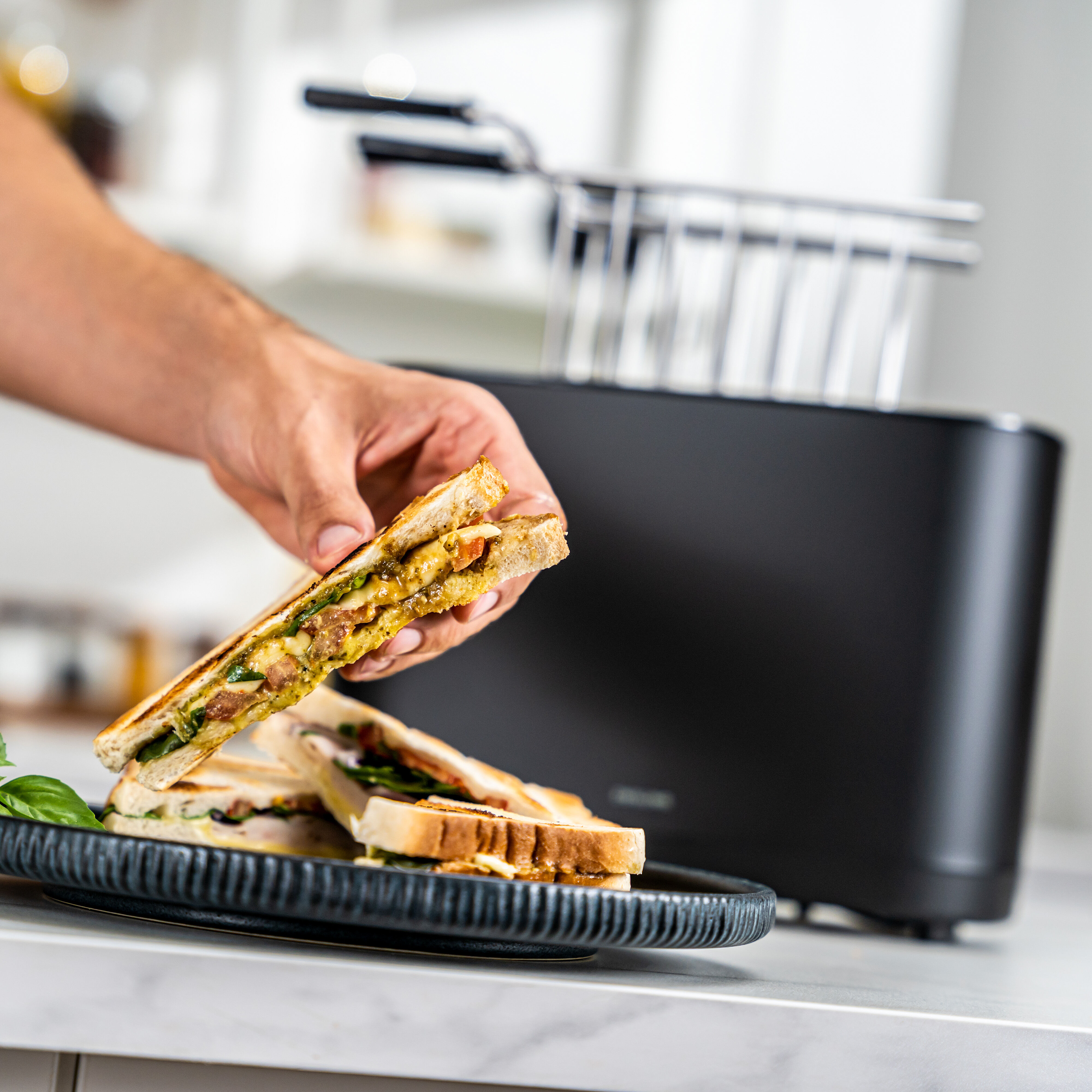Kurzschlitztoaster mit Sandwichzangen, 3-tlg.