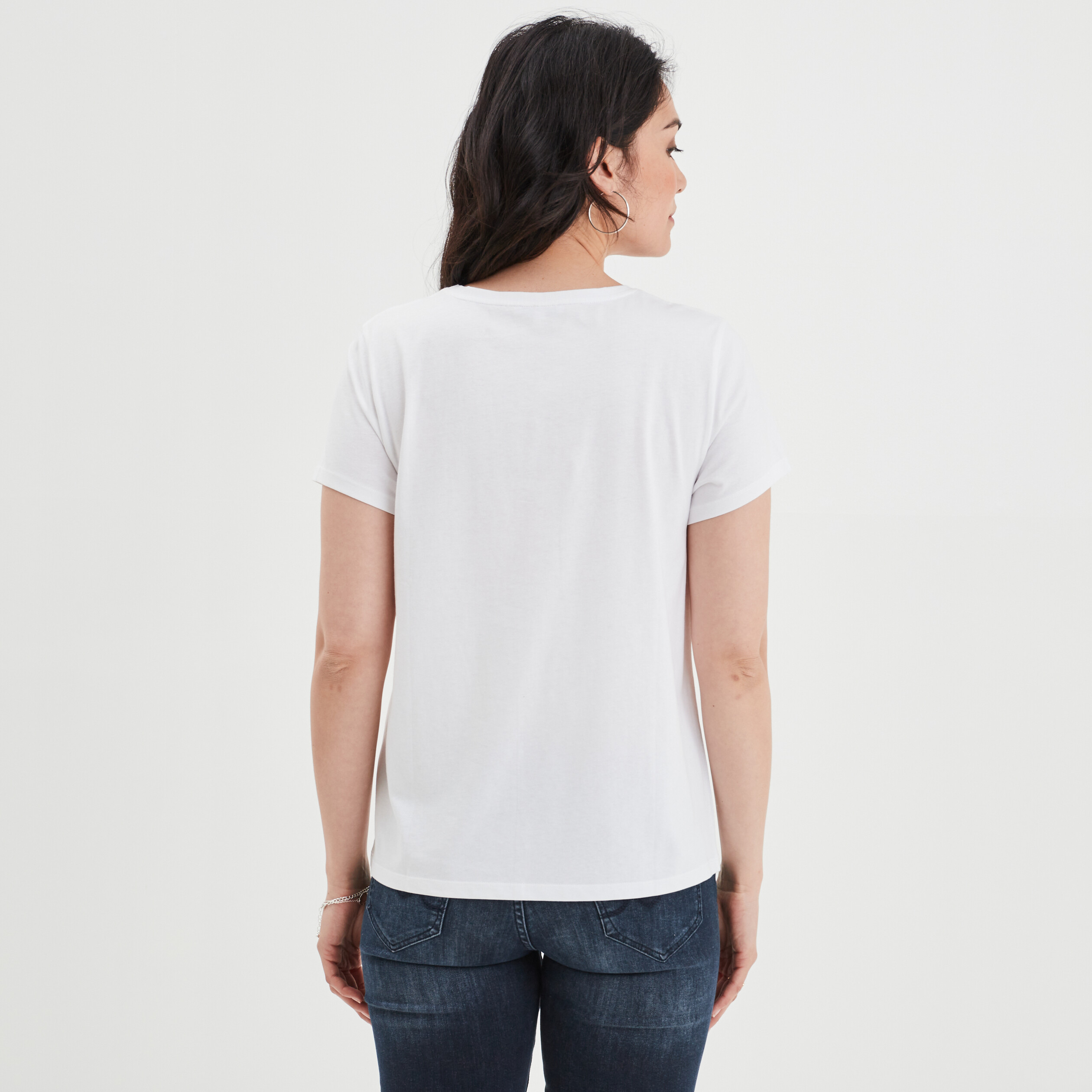 T-shirt ajusté col rond coton Creeks ecru femme | La Halle