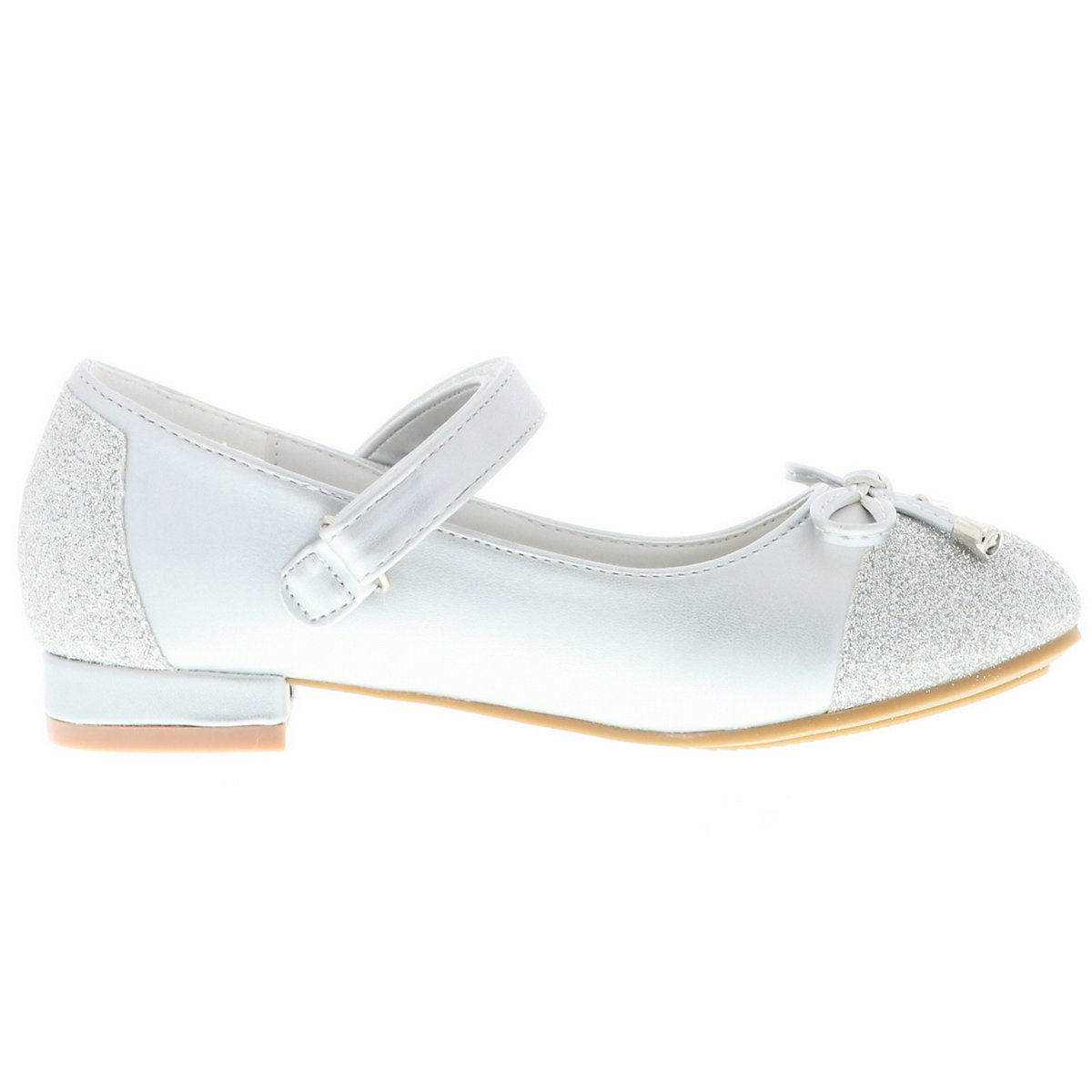 Kinder Mädchen Ballerinas Glitzer Schleife Blockabsatz silber