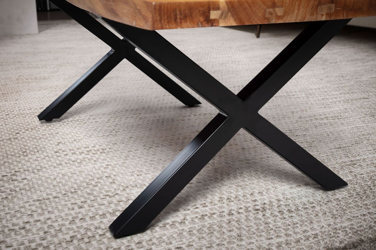 Wohnling Couchtisch 120 cm Akazie Massivholz Wohnzimmertisch Sofatisch Baumkante