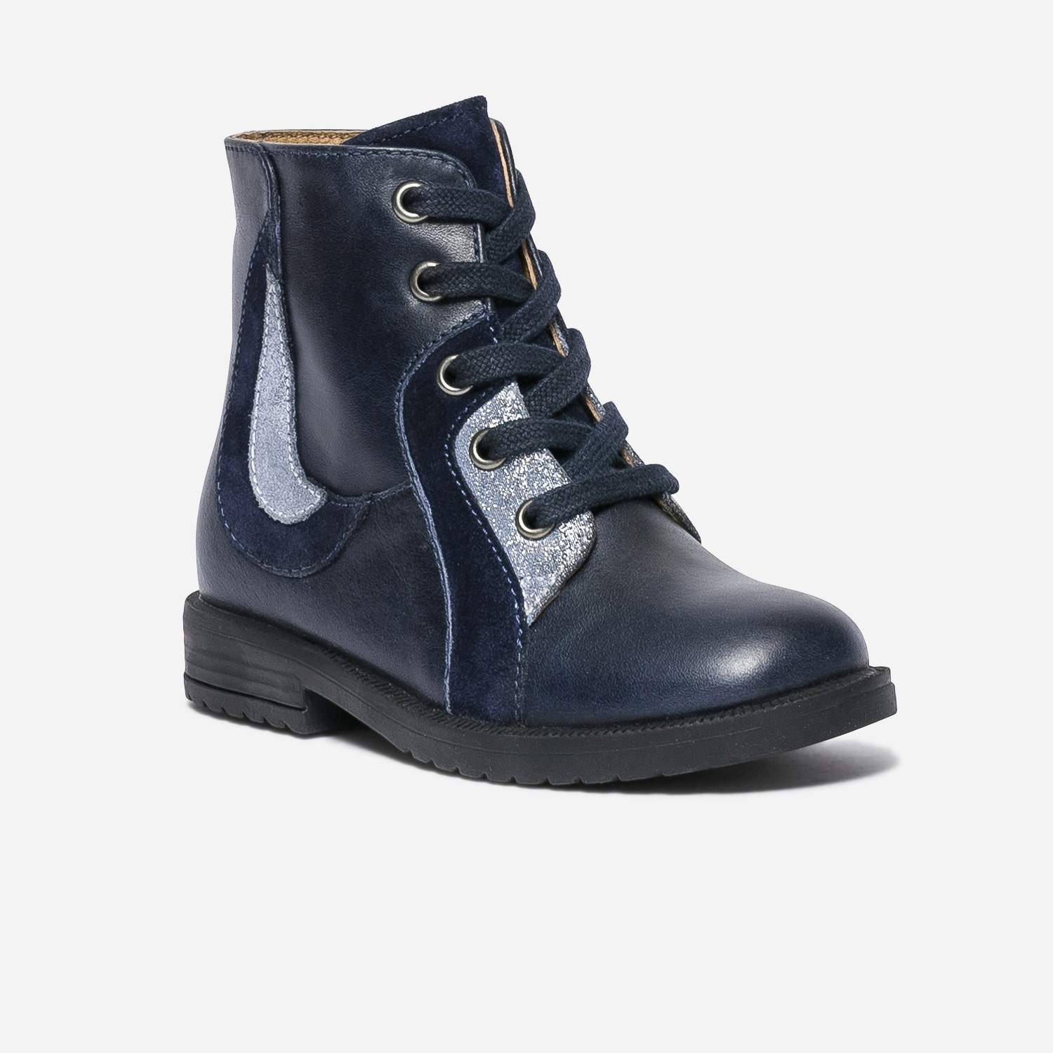 Bottine bleu marine en cuir