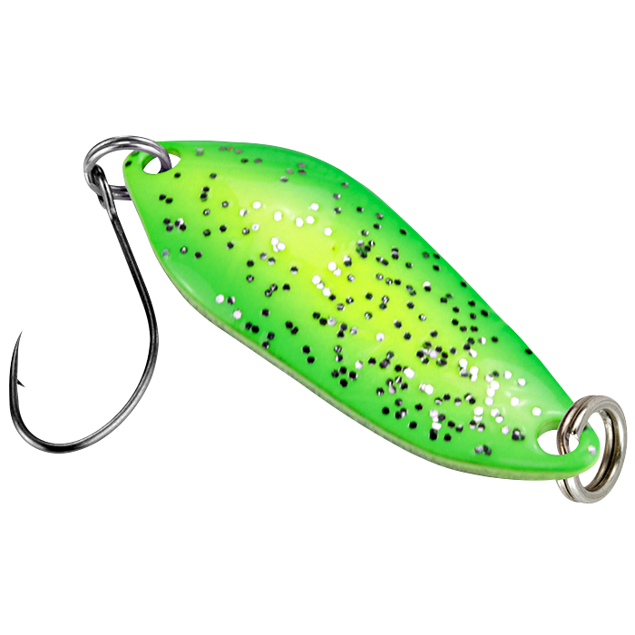 FTM Trout Spoon Strike (2,1 g, Grün/Gelb Glitter, Schwarz UV)