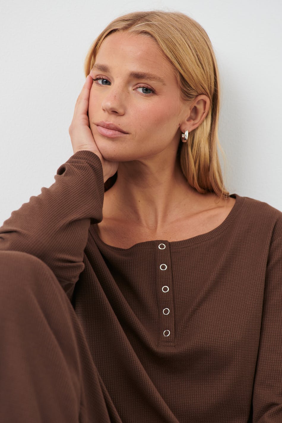 Waffle pyjamas long sleeve top