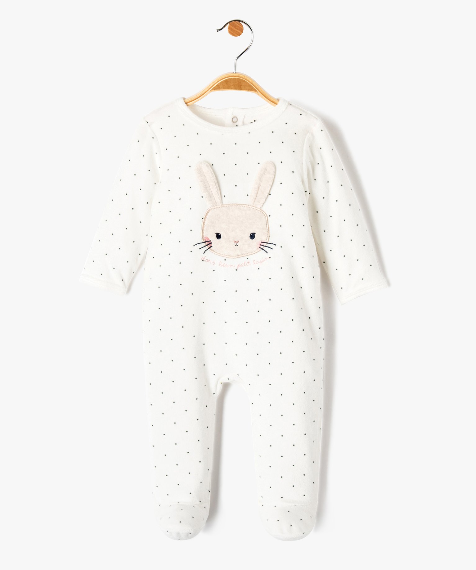 Pyjama en velours à motif lapin bébé fille ecru | GEMO