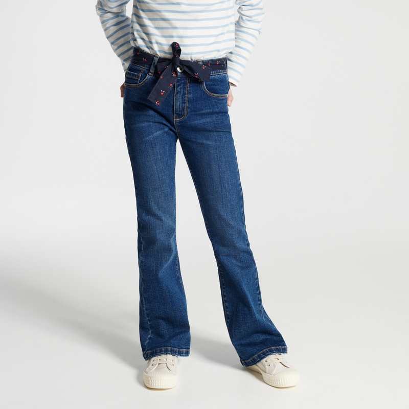 Jean flare ceinturé bleu fille