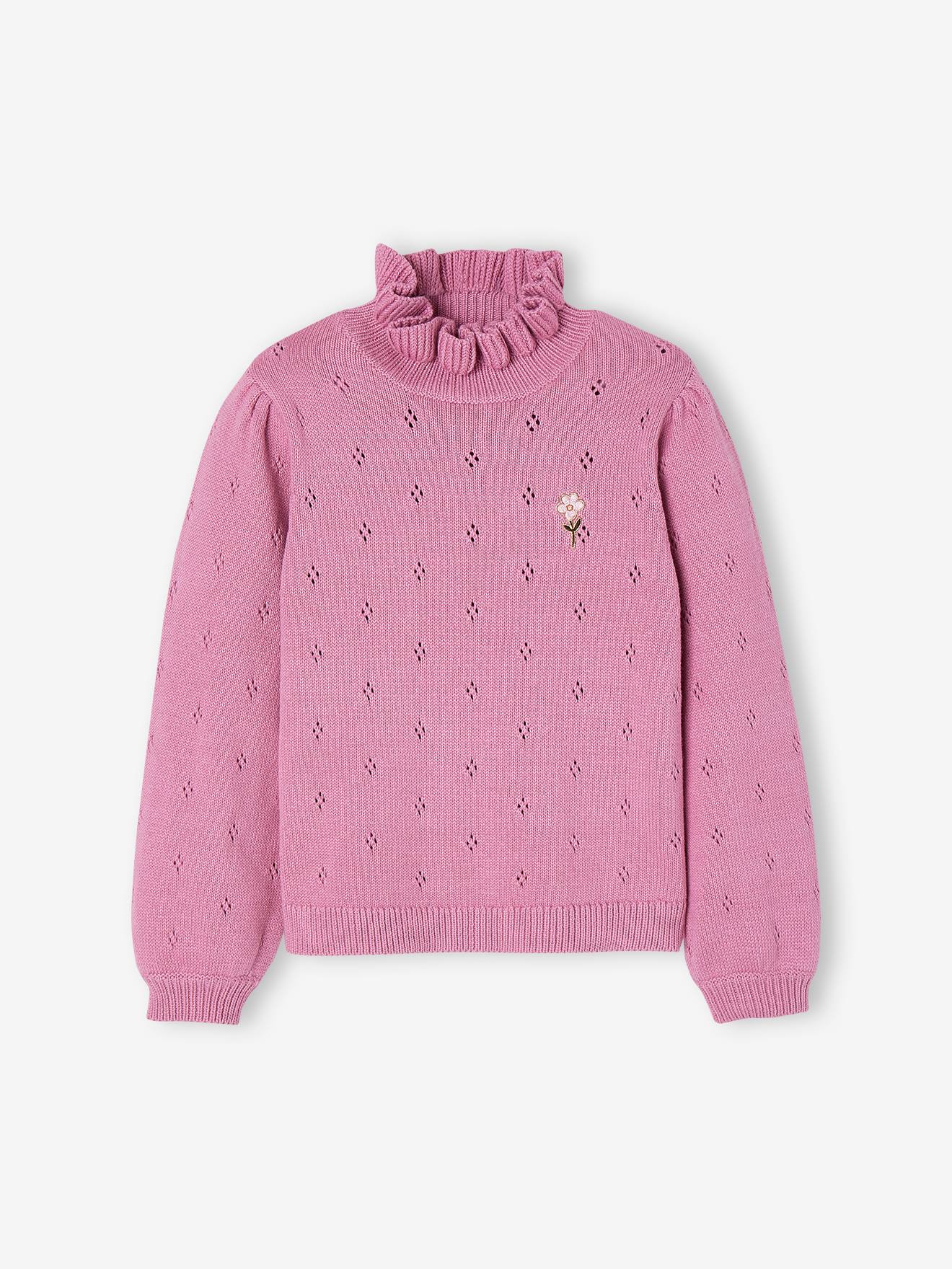 Pull fantaisie maille pointelle fille écru