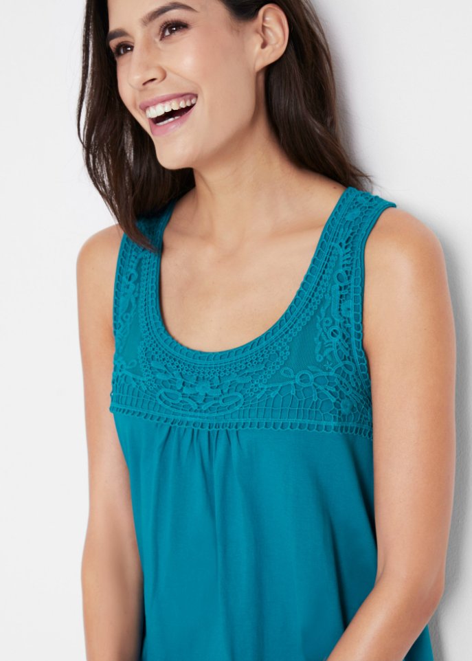 Kurzes Baumwoll-Shirtkleid mit Spitze, ärmellos