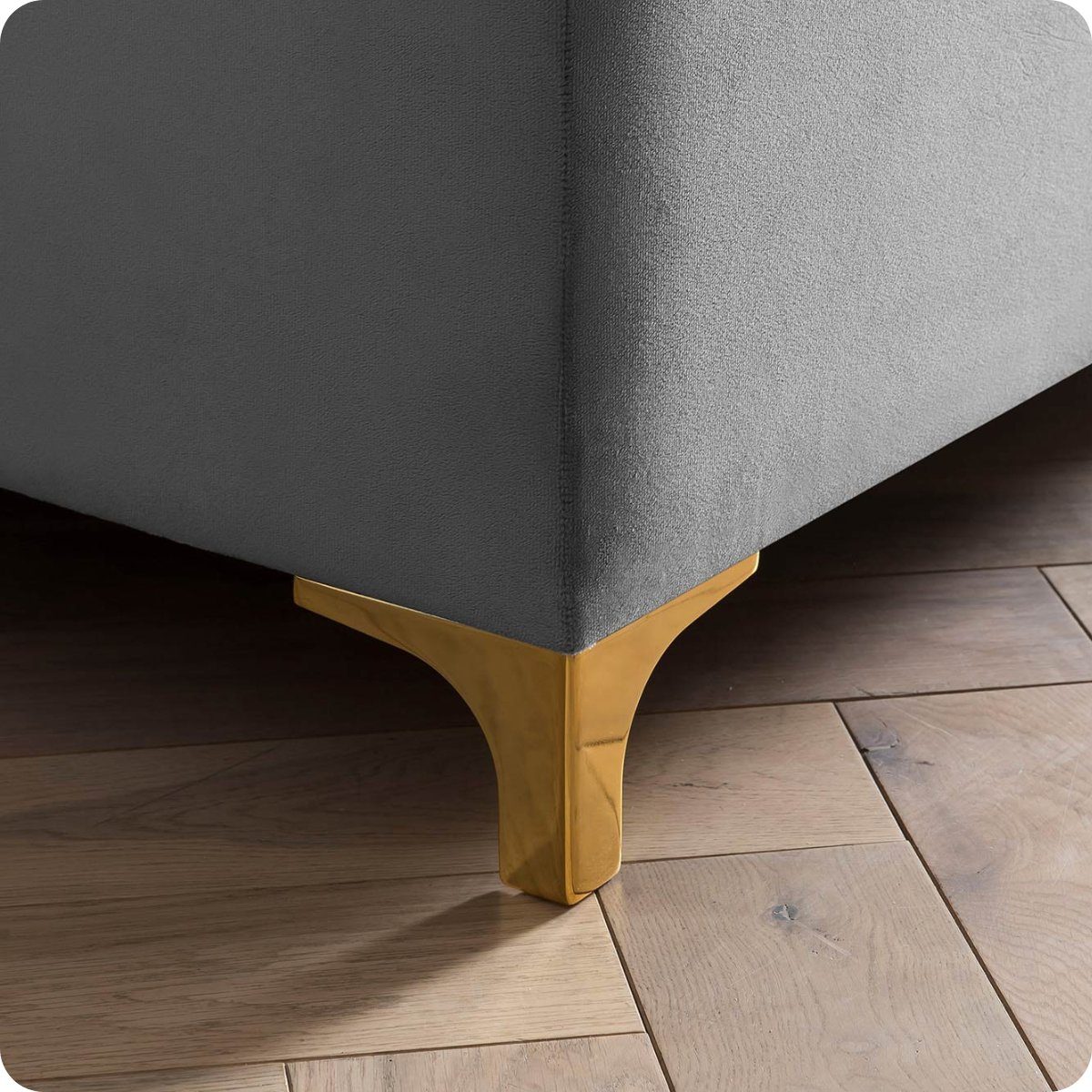 BettCo Stauraumbett Chester (in Creme Velours, 140 x 200 cm), XXL Bettkasten + optionaler Topper, Füße Gold-Optik