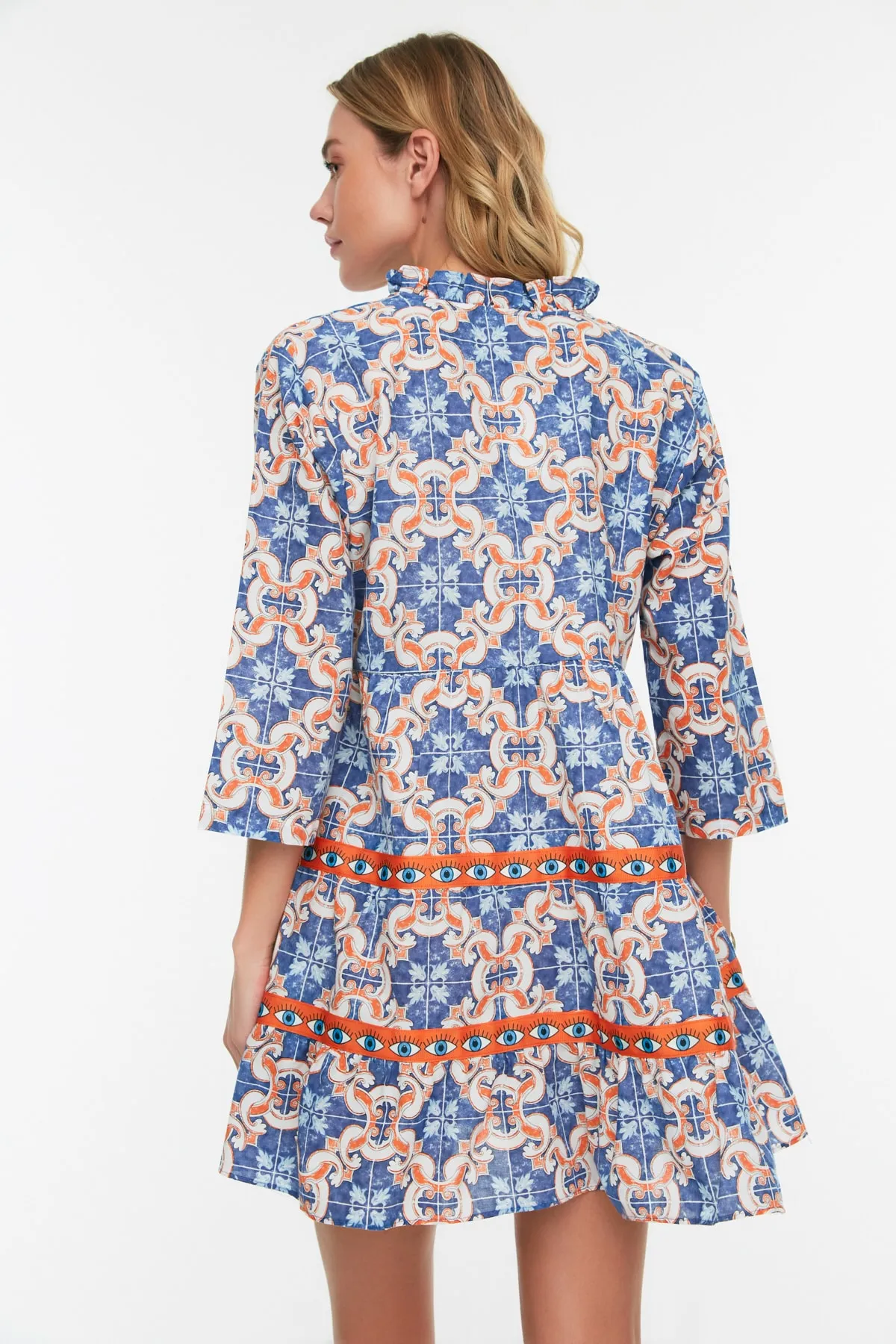Trendyol Collection  Ethnisch gemustertes Mini-Strandkleid aus 100 % gewebter Baumwolle TBESS22EL0765