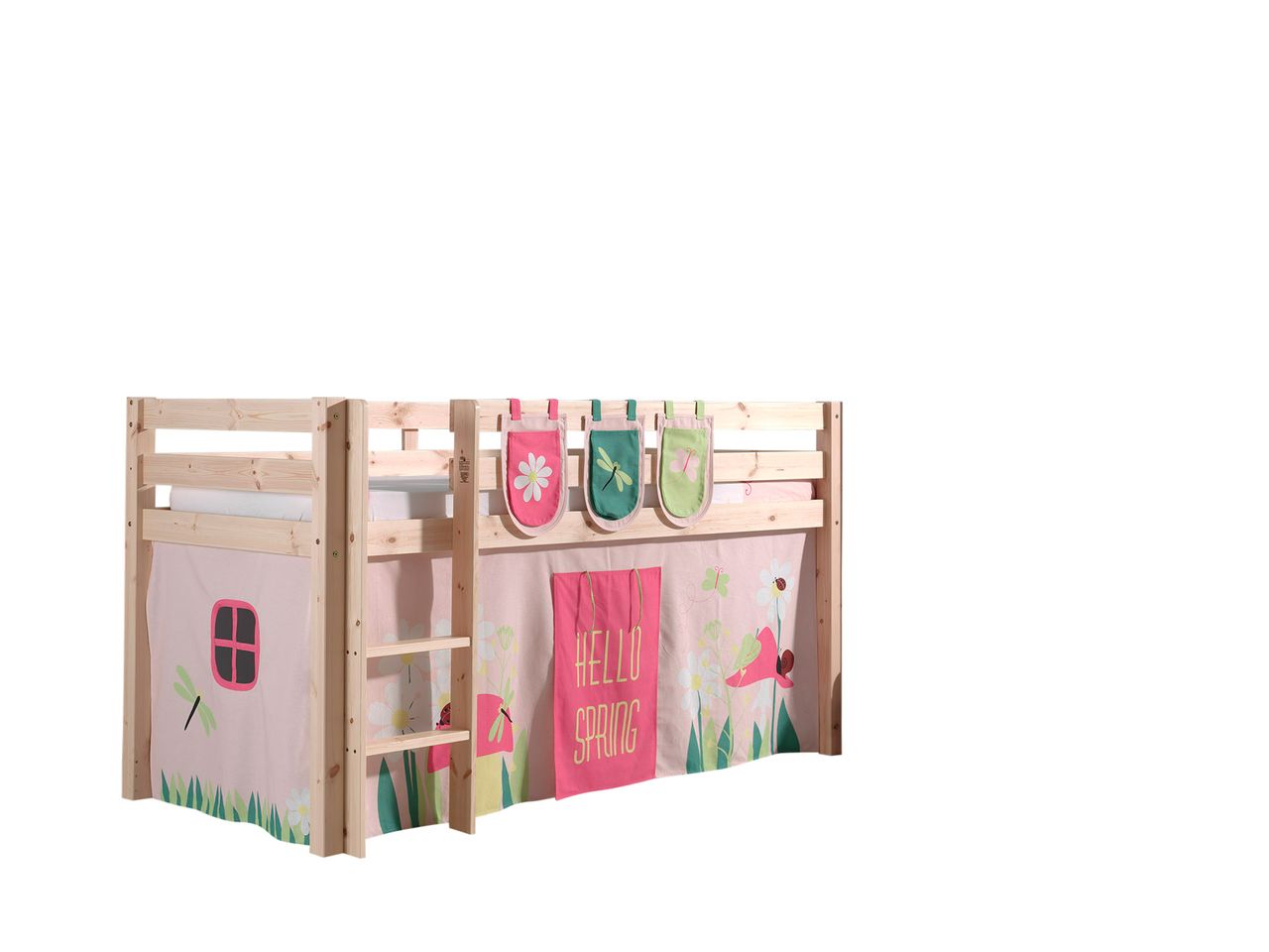 VIPACK Spielbett Pino mit Textilset Vorhang und 3 Taschen 
