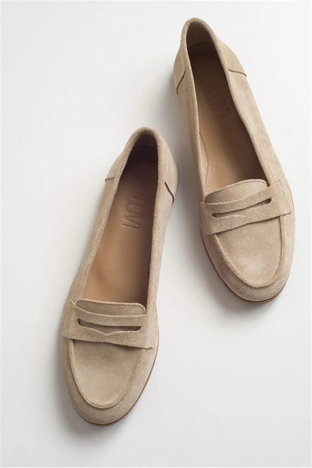 LuviShoes  F02 Damen-Ballerinas aus beigem Wildleder