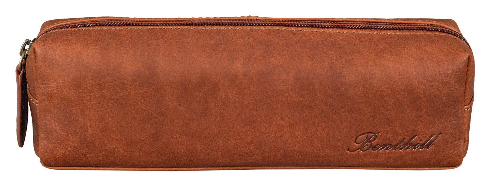 Benthill Pencilbag Echt Leder Federmappe Leder Vintage Federmäppchen Kosmetiktasche, Reißverschlussfach