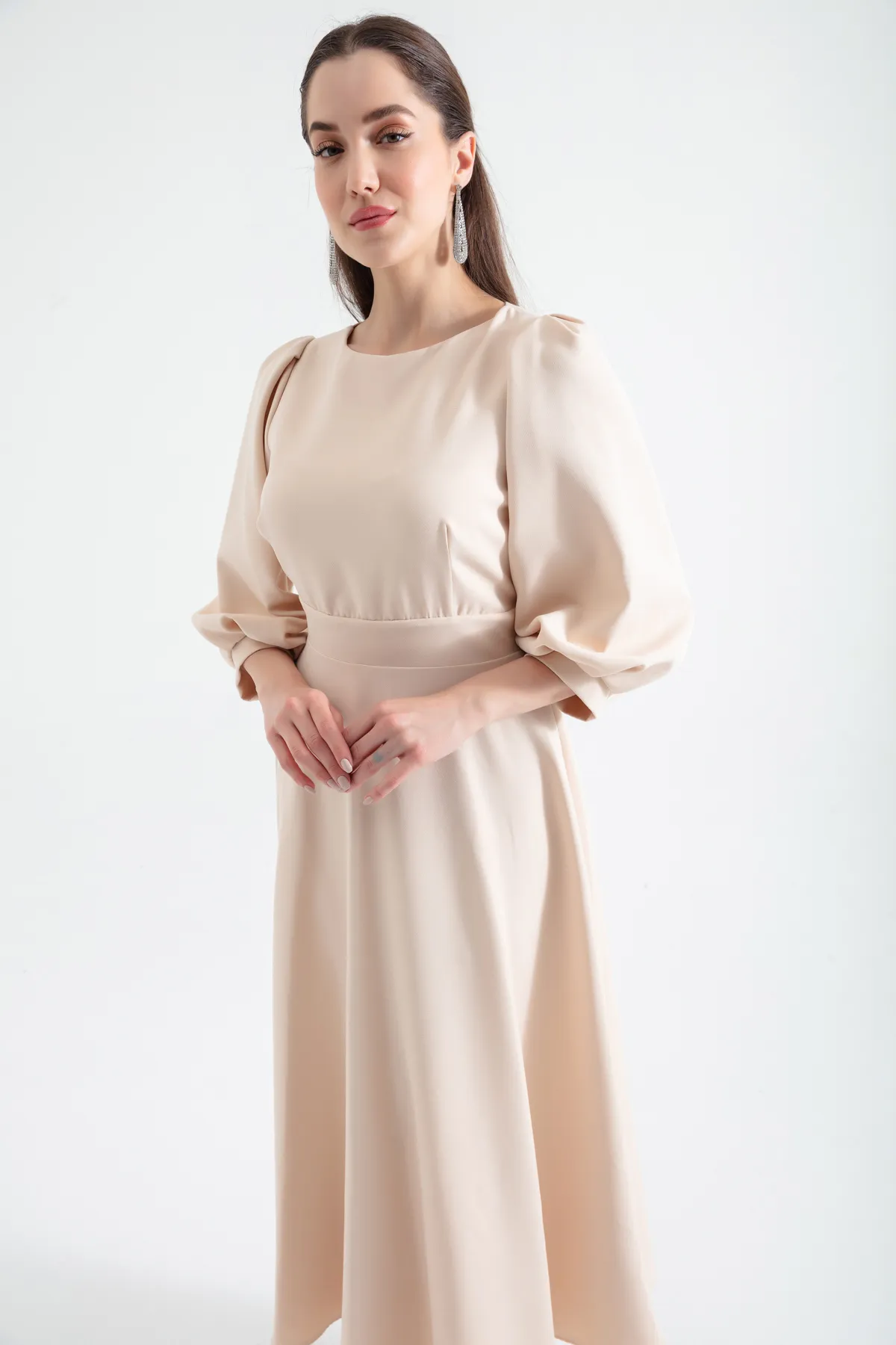Lafaba  Beiges Midikleid mit Rückendetail für Damen