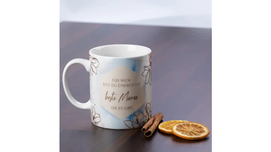 p os Kaffeebecher Beste Mama weiß/blau