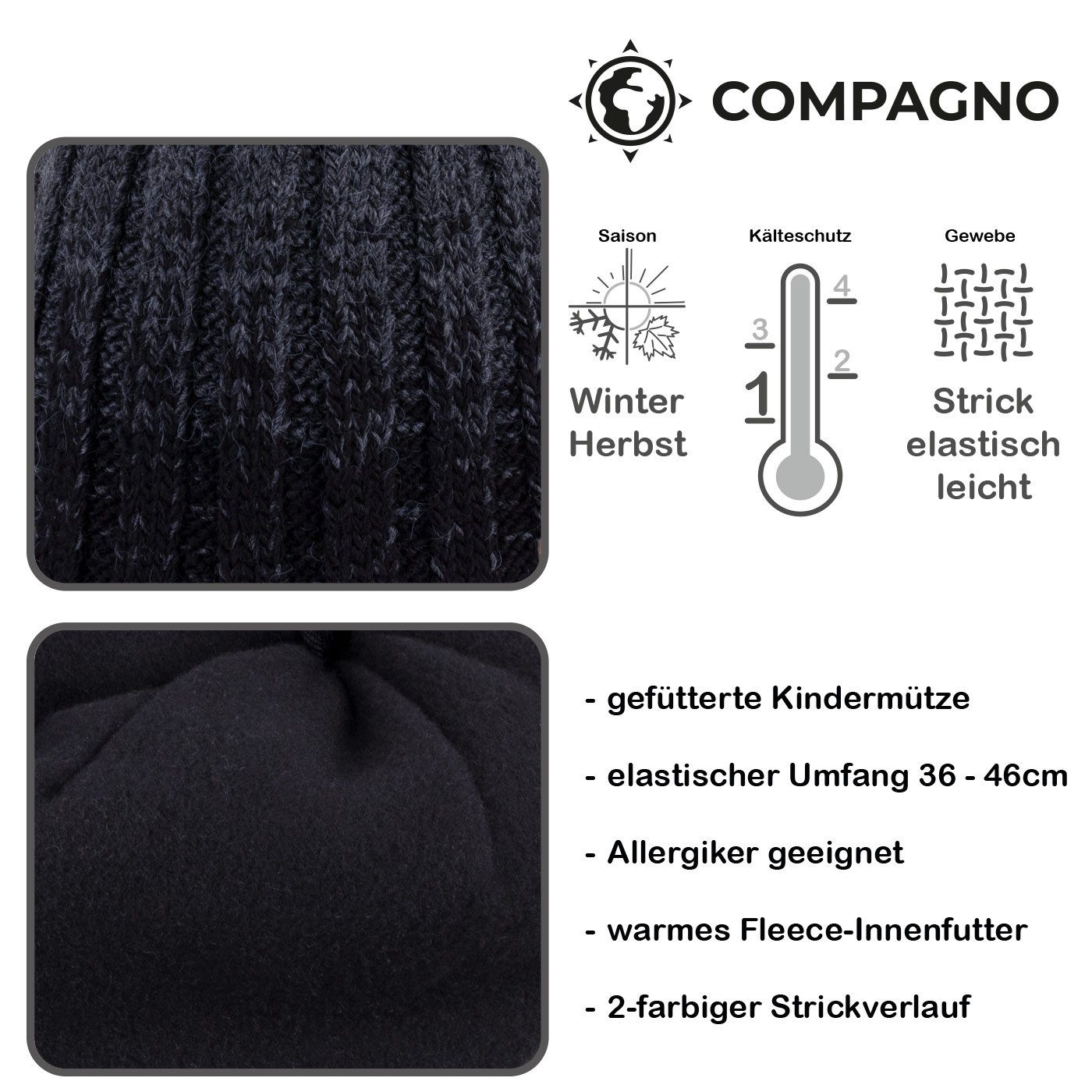 compagno Strickmütze (1-St) Kindermütze Wintermütze 2-10 Jahre Beanie Strickmütze Jungen Mädchen