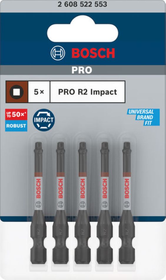 Bosch Blue Accessories 2608522553 PRO Bit de șurubelniță cu impact Robertson, R2, 55 mm, 5 bucăți