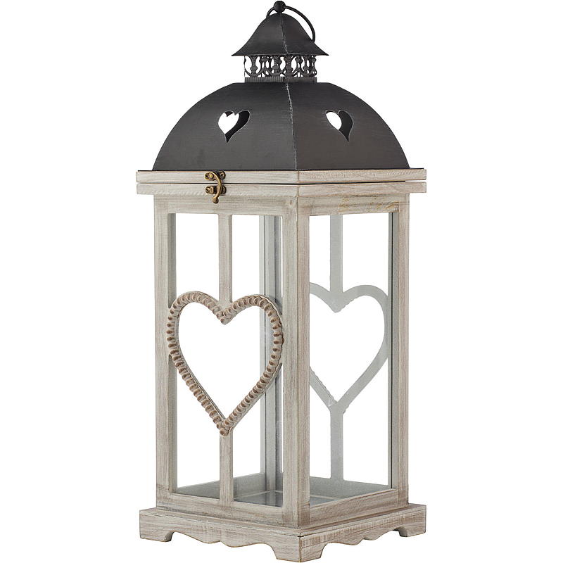Home Lykt s/2 39/57 cm tre/metall hjerte