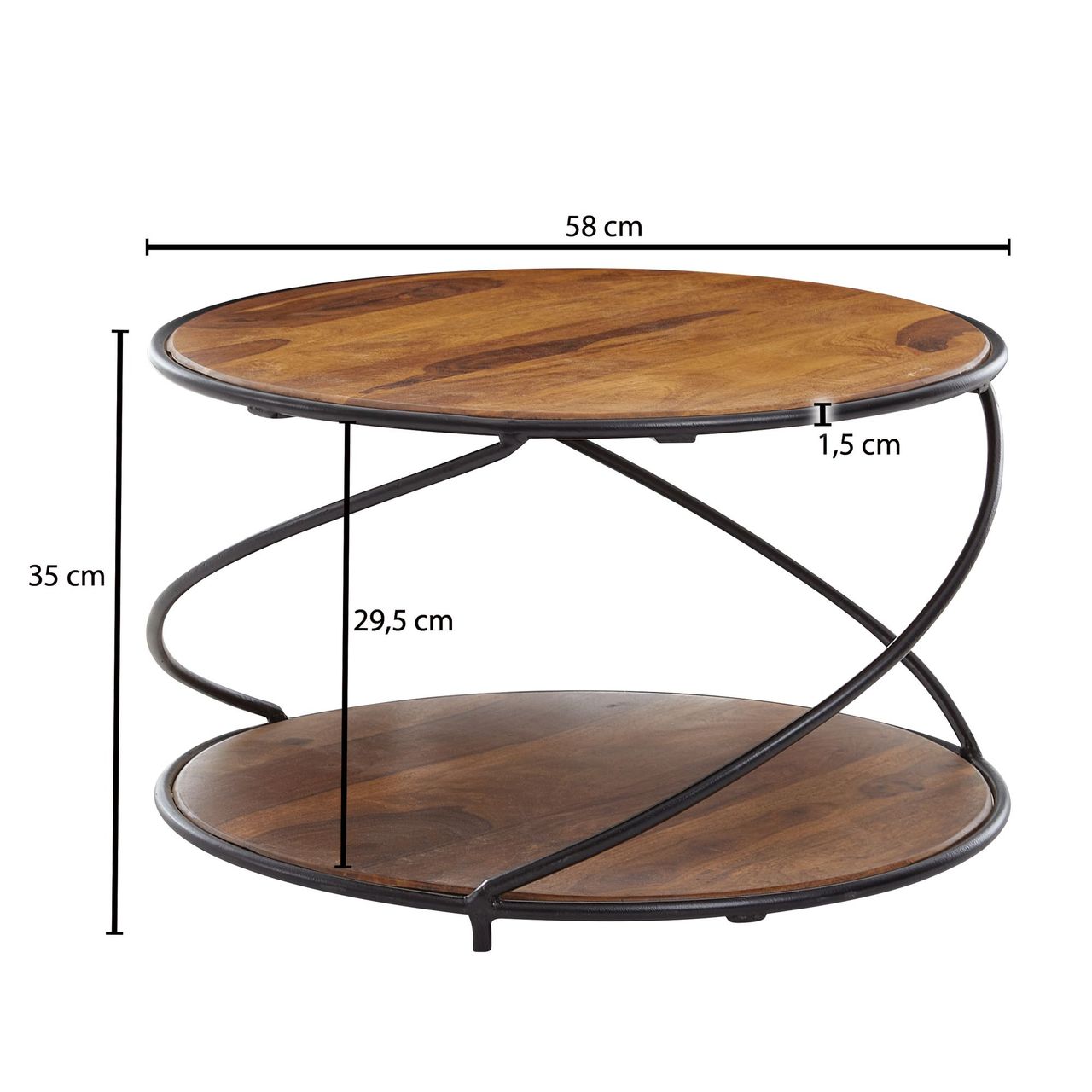 Wohnling Couchtisch 58x58x35 cm Sheesham Massivholz / Metall