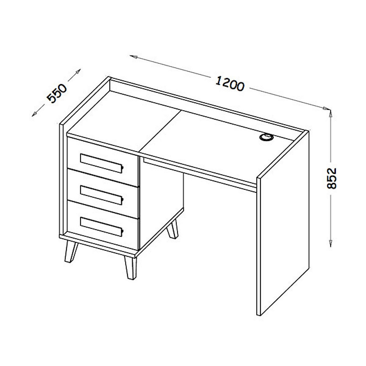 Schreibtisch Kinderschreibtisch Viso 120x55x85cm mit 3 Schubladen