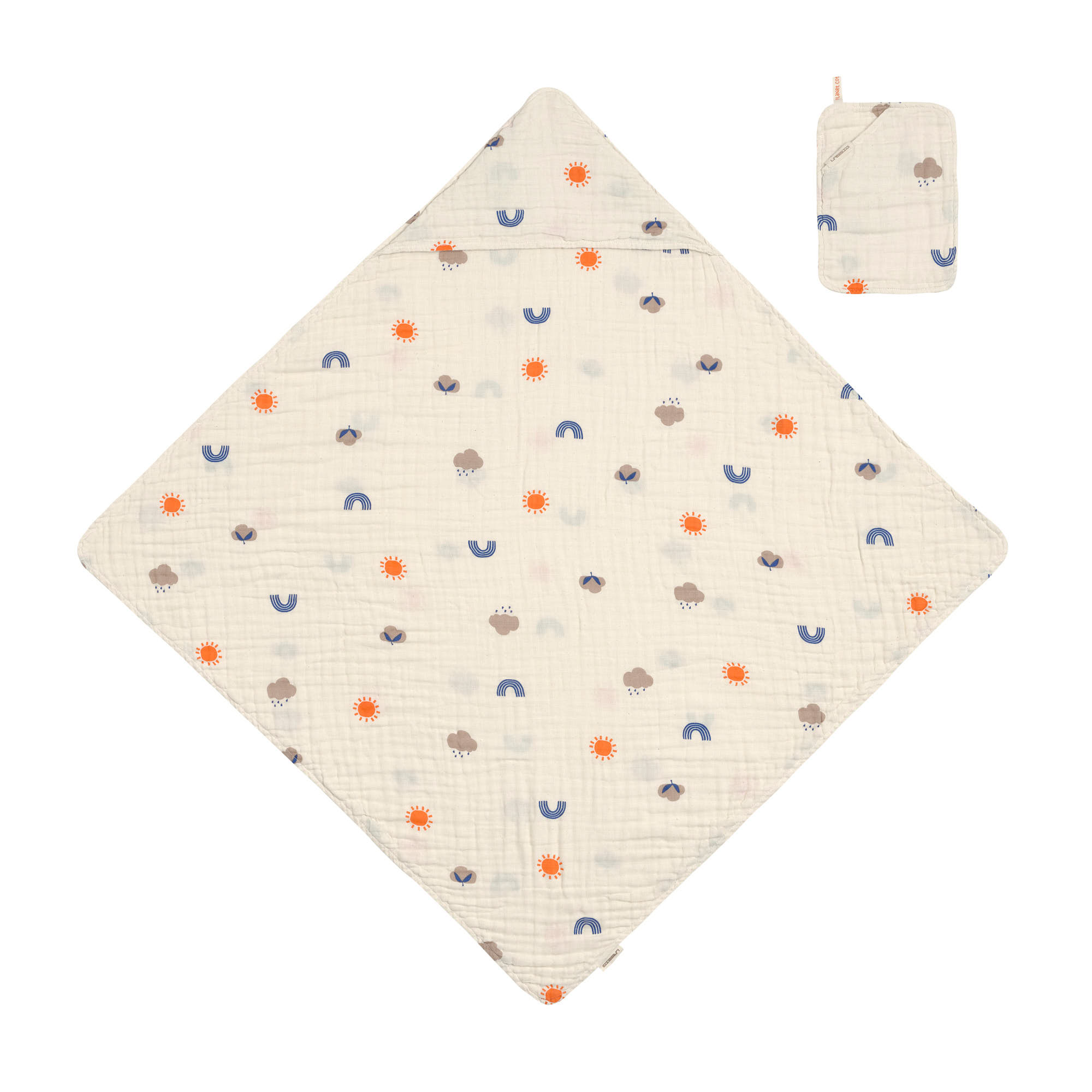 Musselin Set (Kapuzenhandtuch + Waschhandschuhe) - Nature, Beige