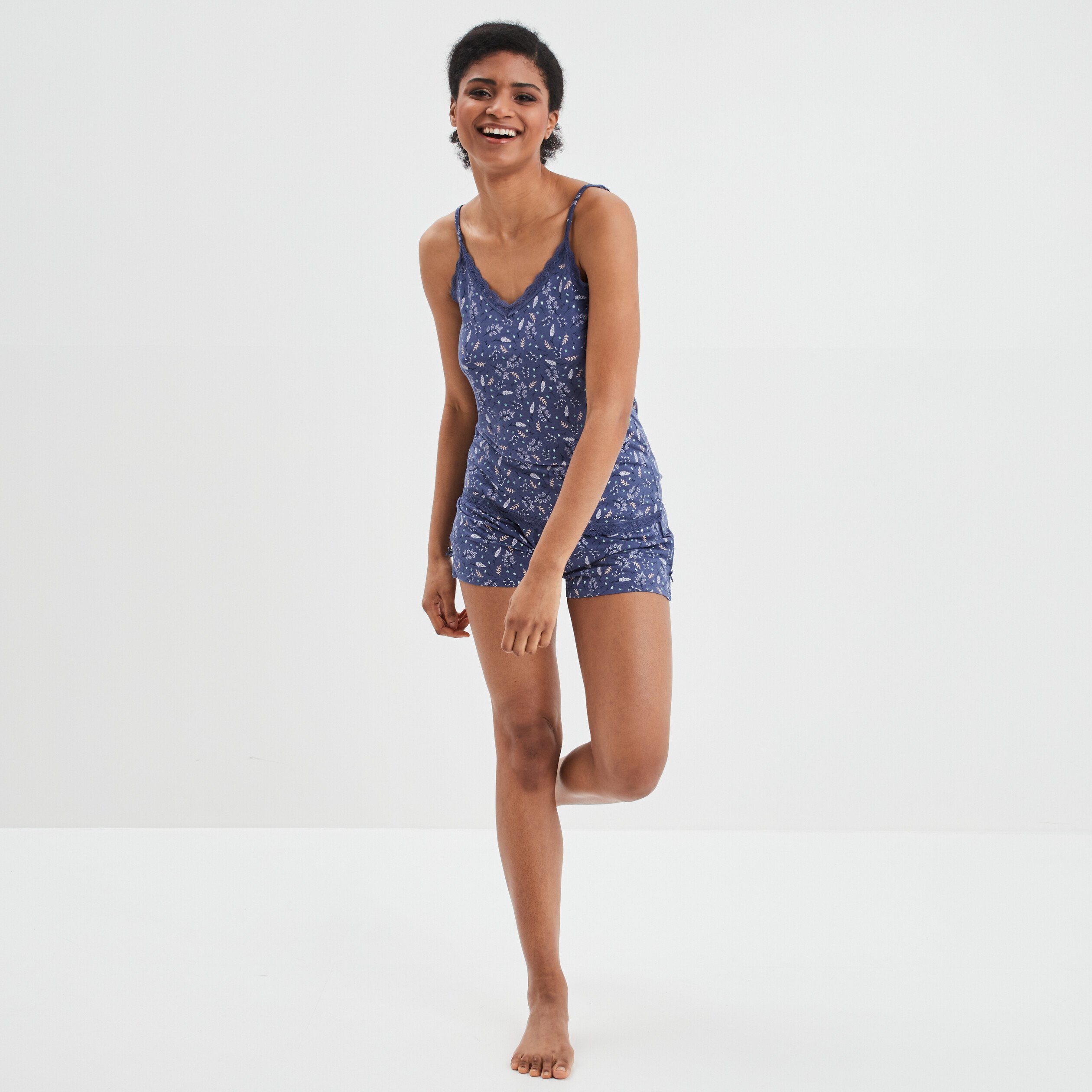 Haut de pyjama débardeur col V bleu femme | La Halle