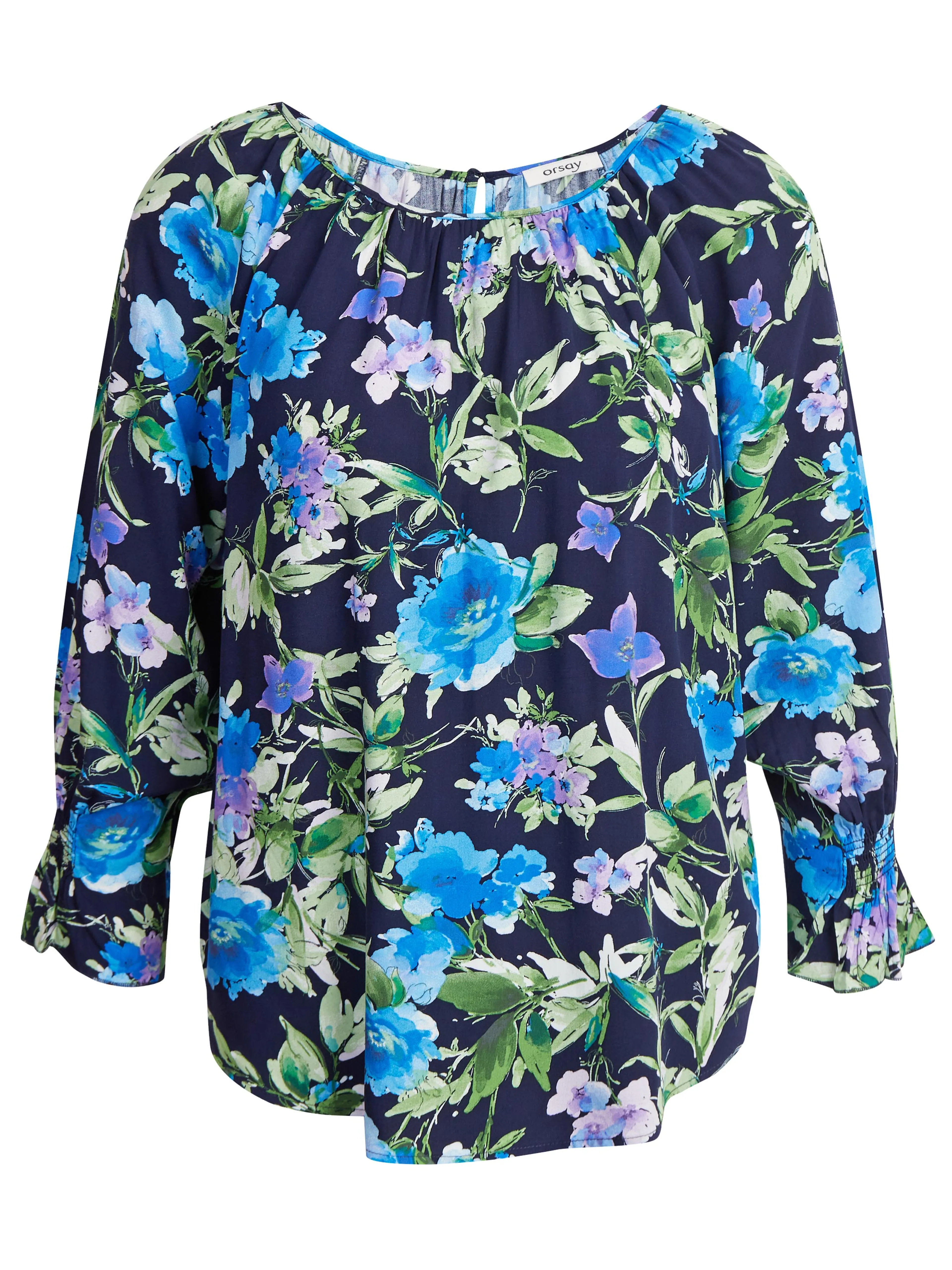 Dunkelblaue Damenbluse mit Blumenmuster ORSAY