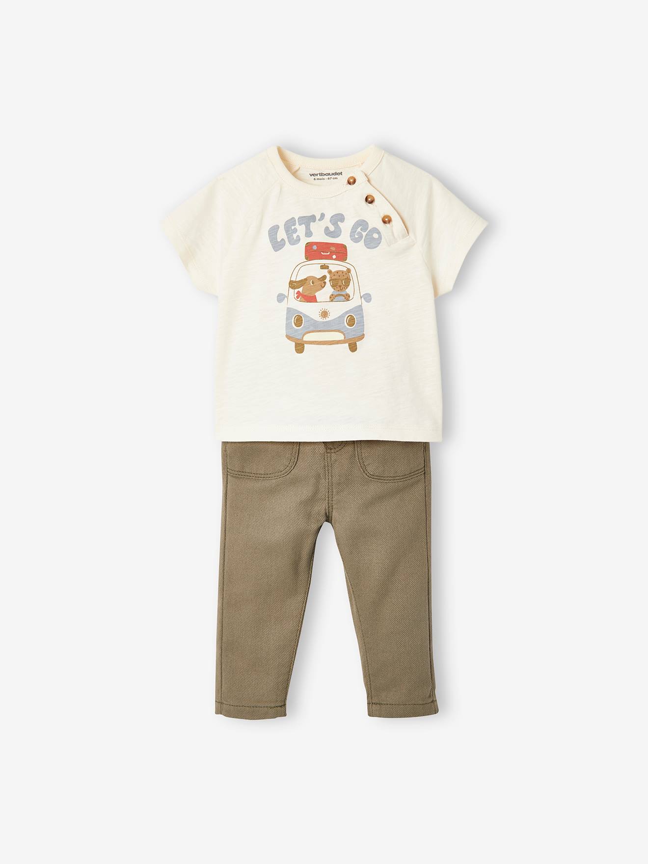 Ensemble tee-shirt manches courtes + pantalon bébé écru