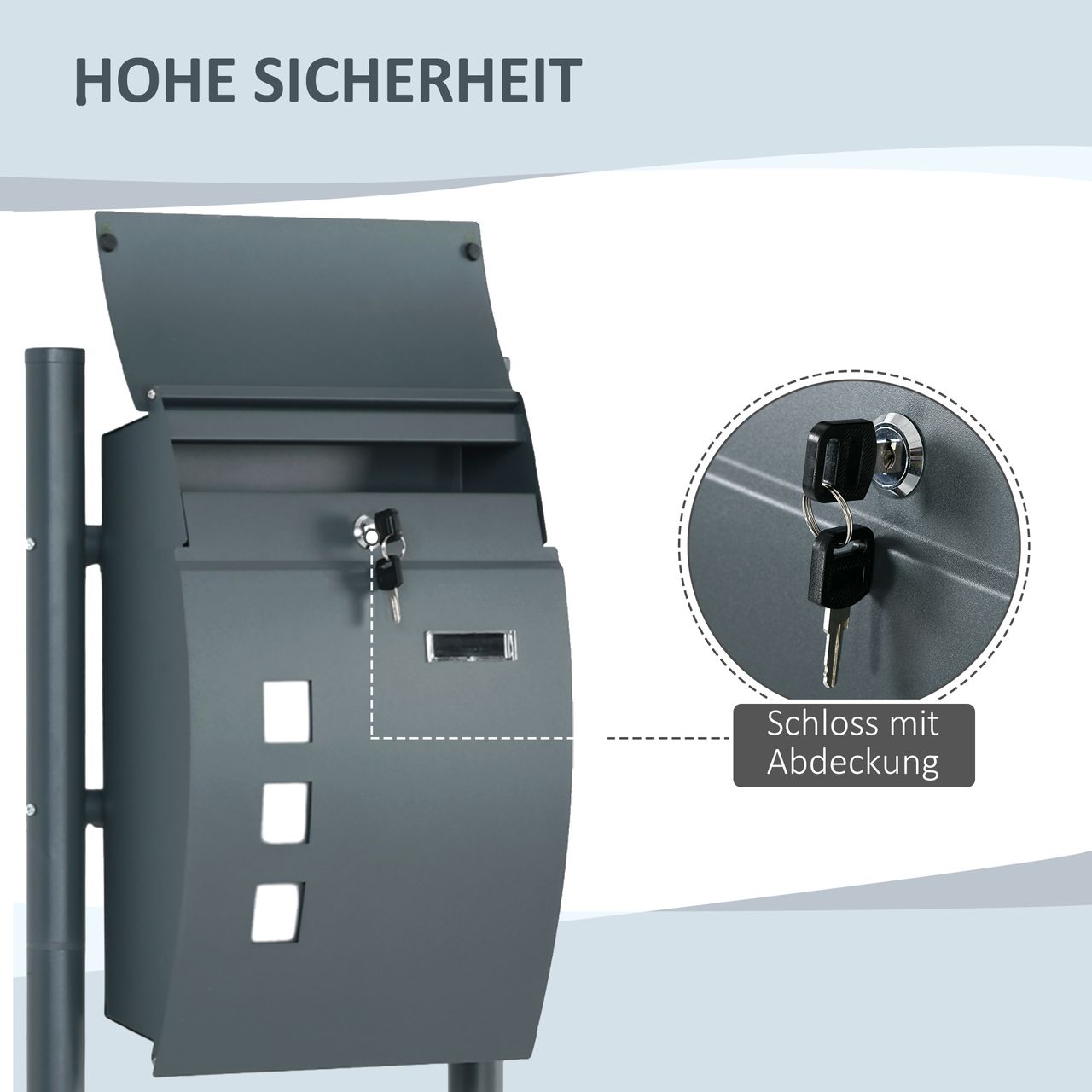 HOMCOM Briefkasten mit Ständer, Wandbriefkasten mit Zeitungsfach Sichtfenster