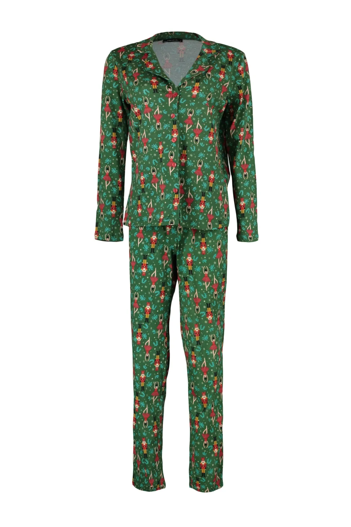 Trendyol Collection  Mehrfarbiges Strick-Pyjama-Set aus 100 % Baumwolle mit Weihnachtsmotiv THMAW23PT00311