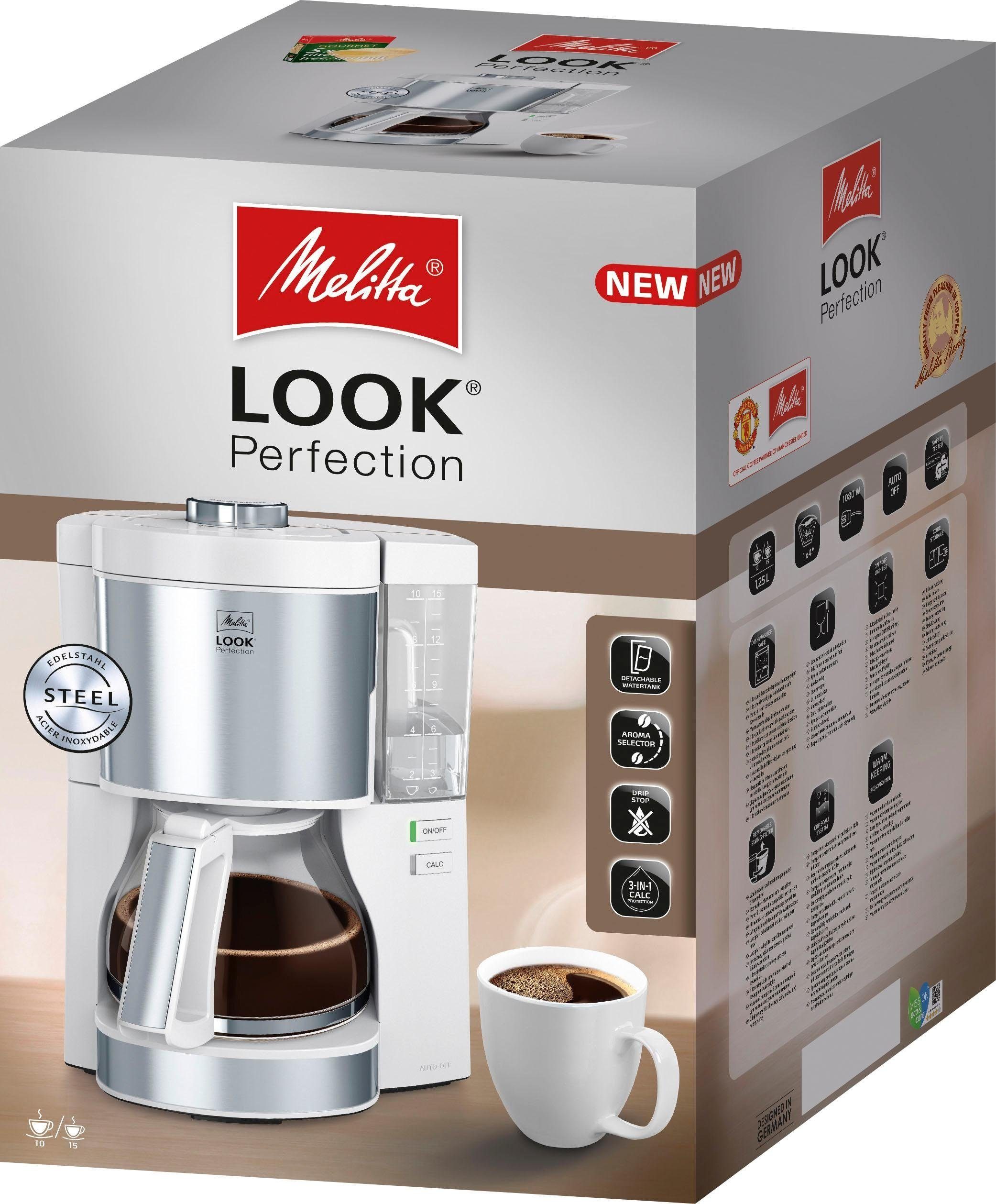 Melitta Filterkaffeemaschine Look Perfection 1025-05 weiß, 1,25l Kaffeekanne, Papierfilter 1x4
