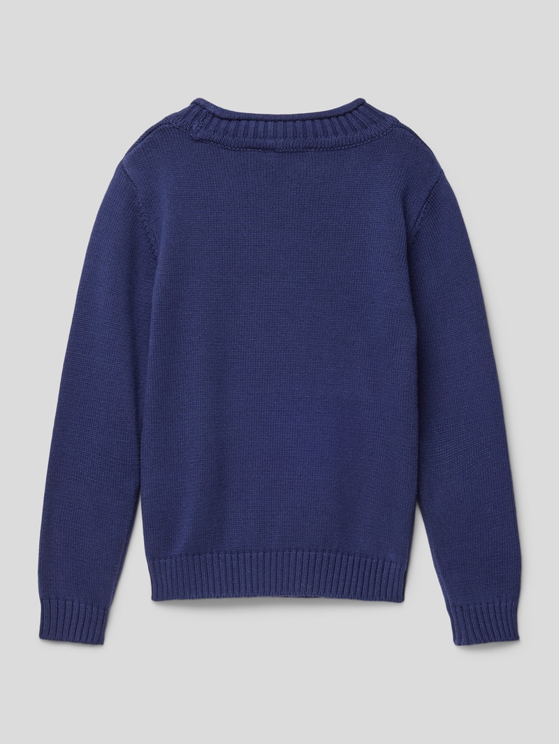 Strickpullover mit Motiv-Stitching in blau