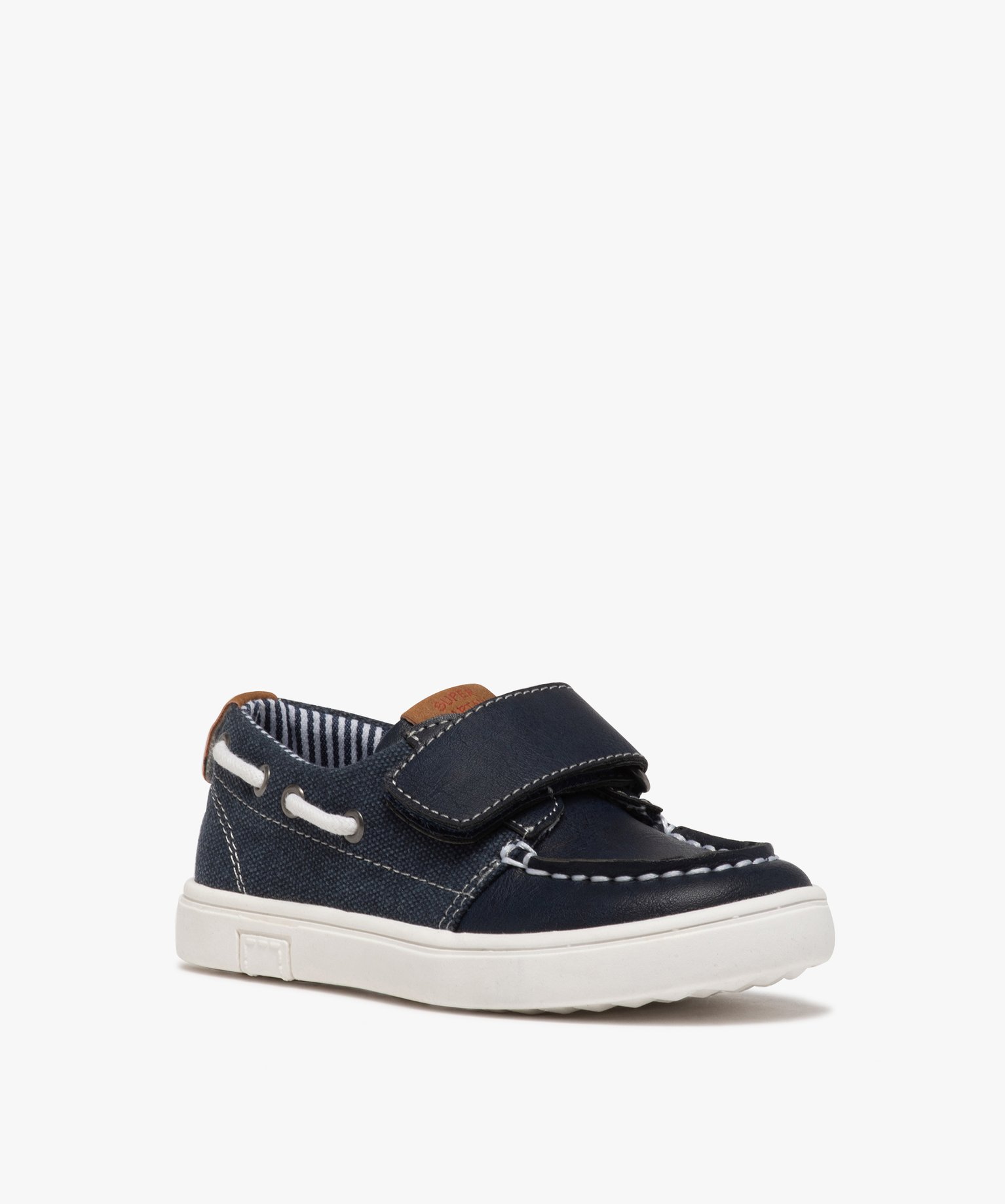 Chaussures bateau Garçon bi-matières à scratch marine | GEMO