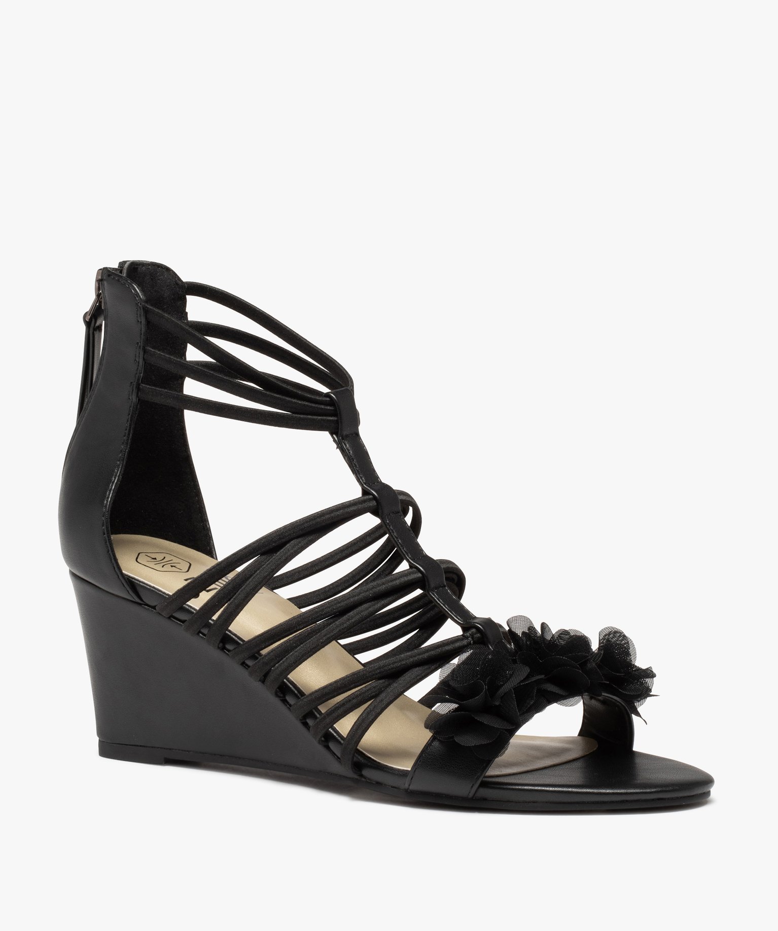 Sandales femme compensées avec contrefort fermé noir | GEMO