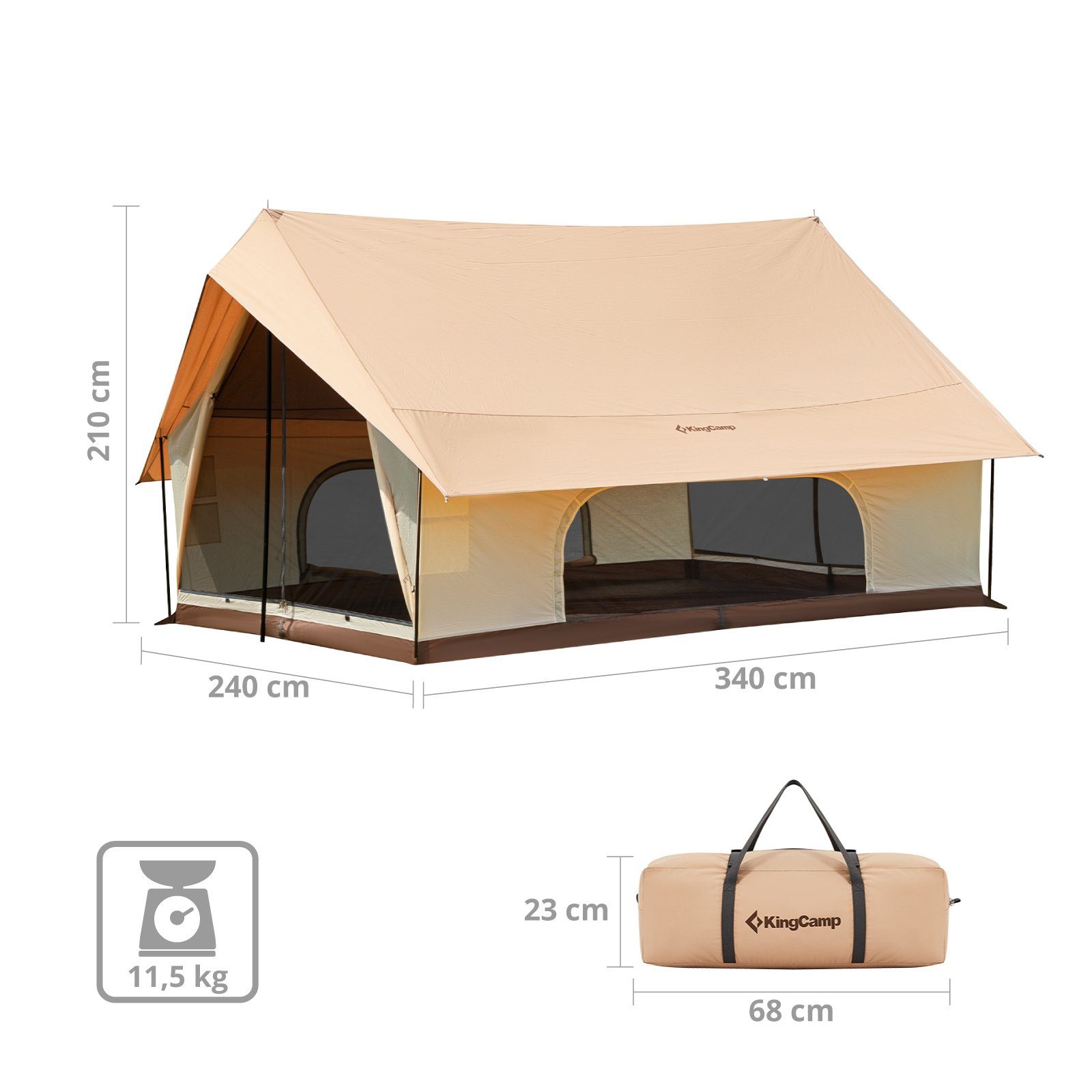 KingCamp Firstzelt Hauszelt Pinehouse 3-4 Personen, Familien Zelt Campingzelt Baumwolle