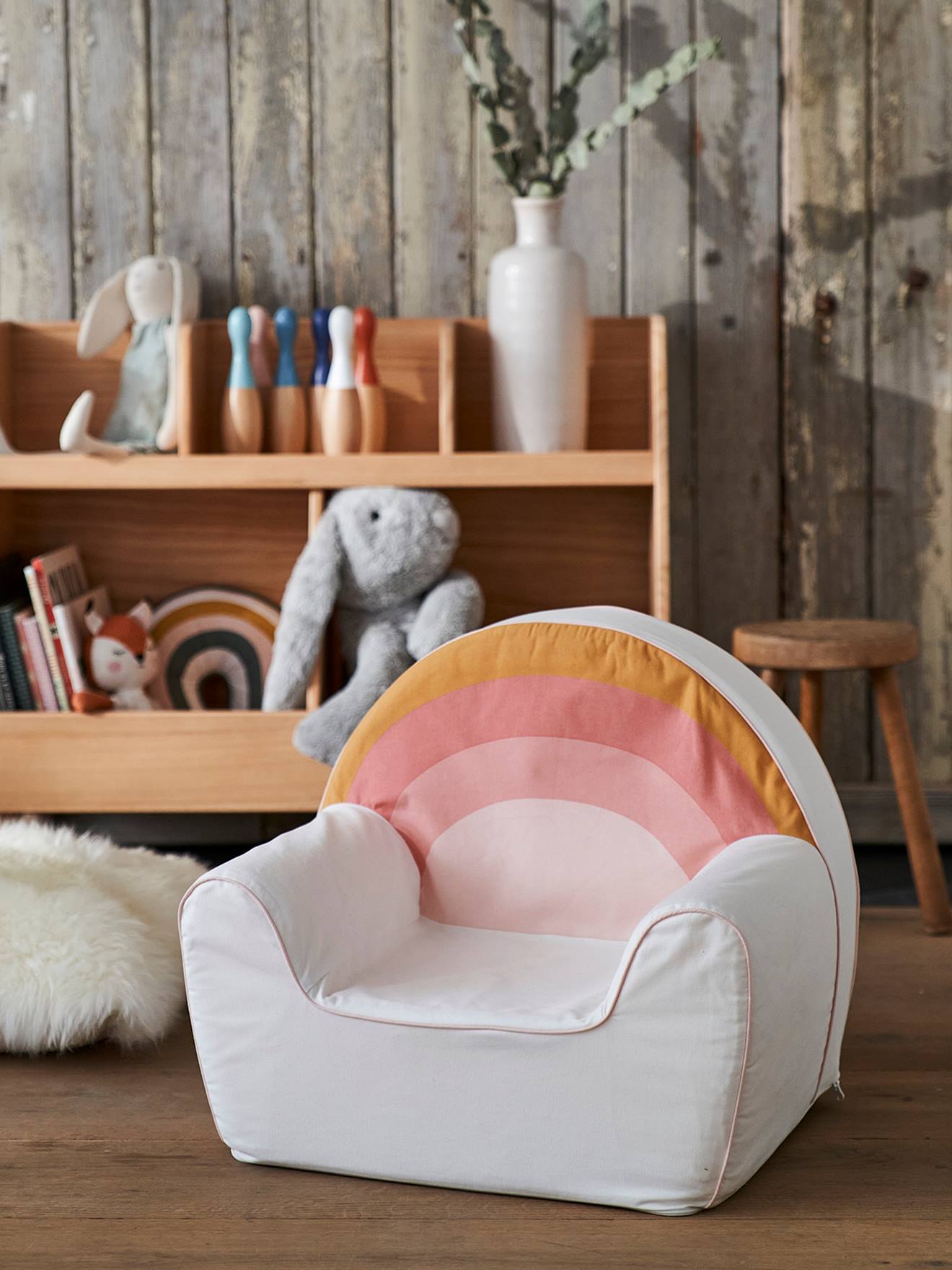 Vertbaudet Kinderzimmer Sessel REGENBOGEN, personalisierbar - wollweiß