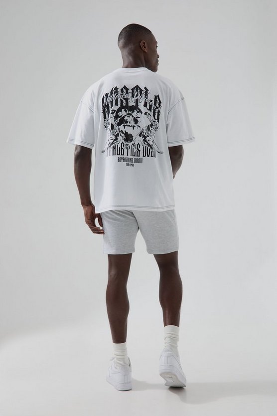 Man Active Oversize Shorts-Set mit Lift Club Print