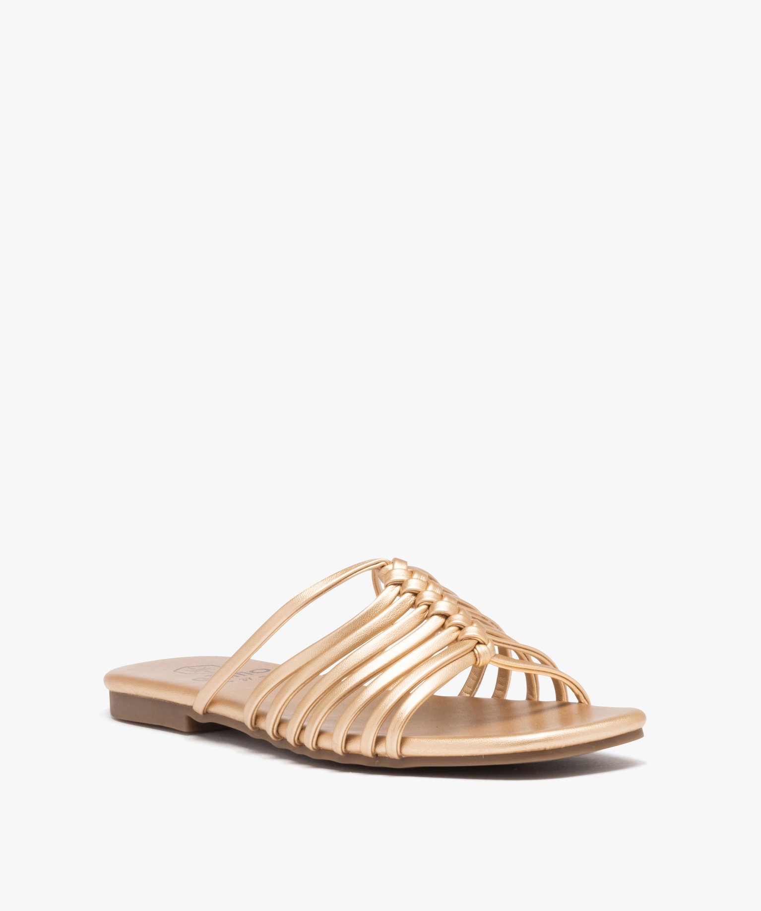 Mules femme à talon plat dessus à fines brides unies or | GEMO