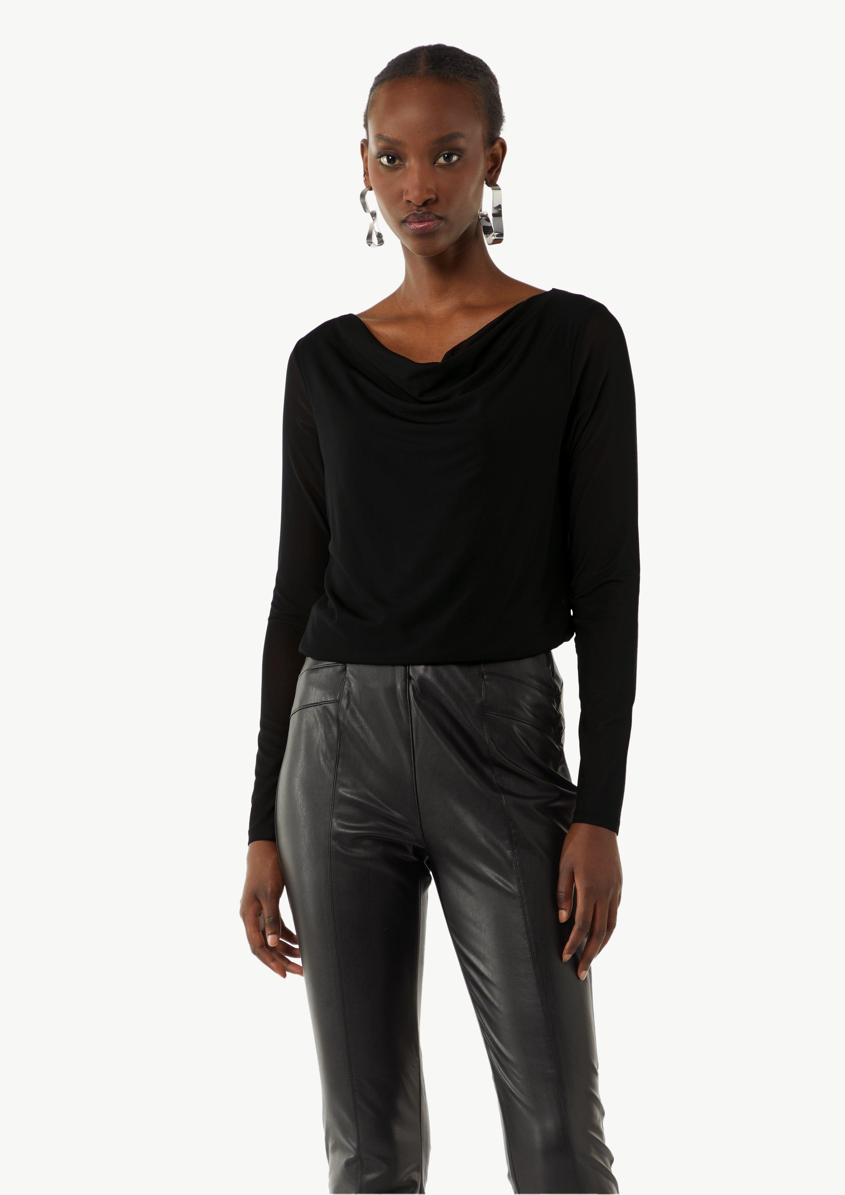 Langarmshirt aus Mesh im Slim Fit - schwarz
