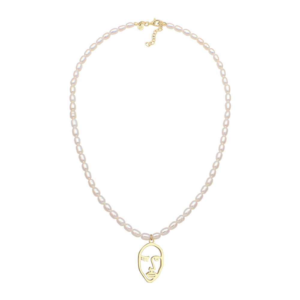 Elli PREMIUM Elli PREMIUM Collier Clin d'œil Visage Filigrane Perles d'eau Douce Collier Femme collier