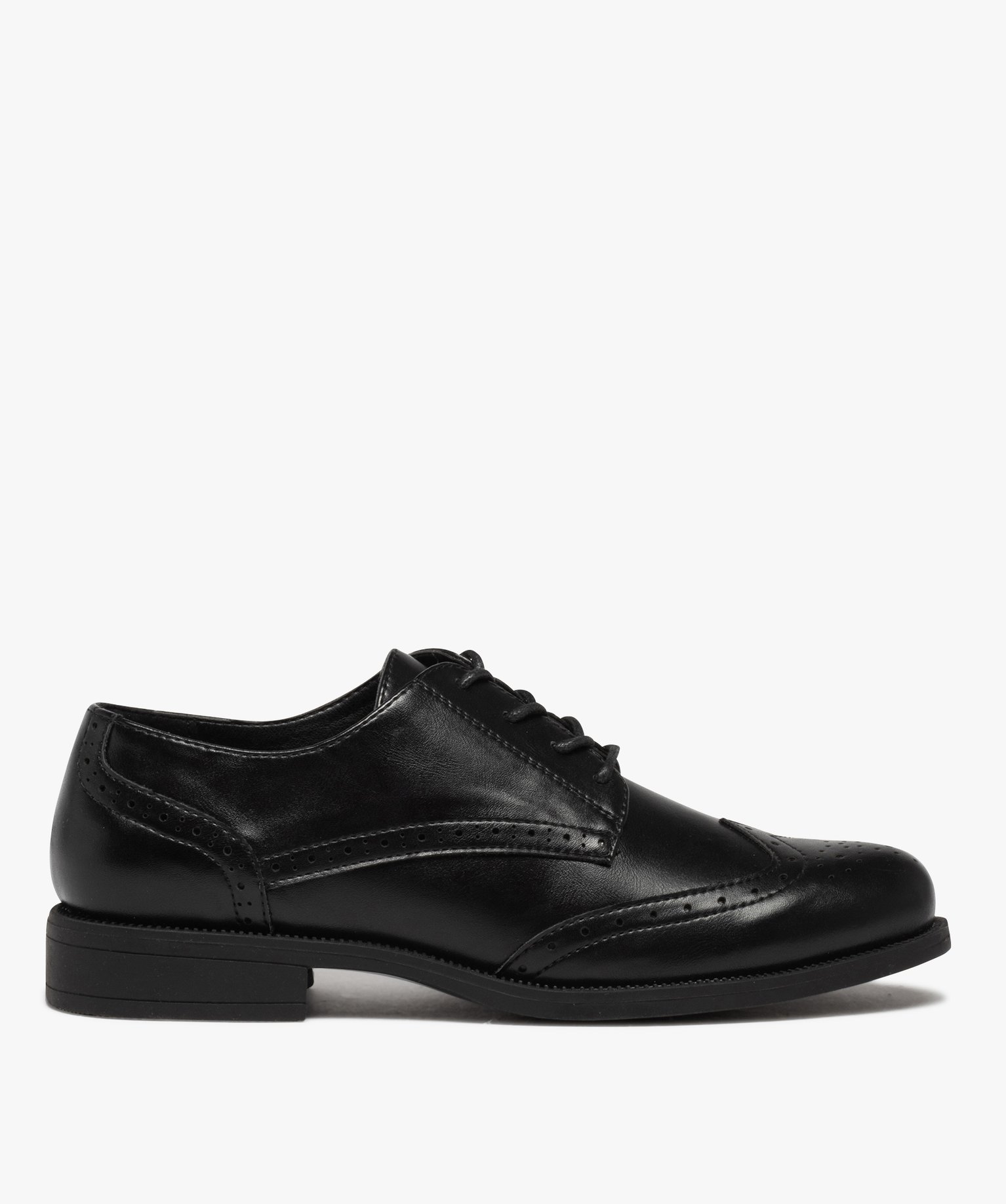Derbies femme unis à talon plat et bout golf fleuri noir | GEMO