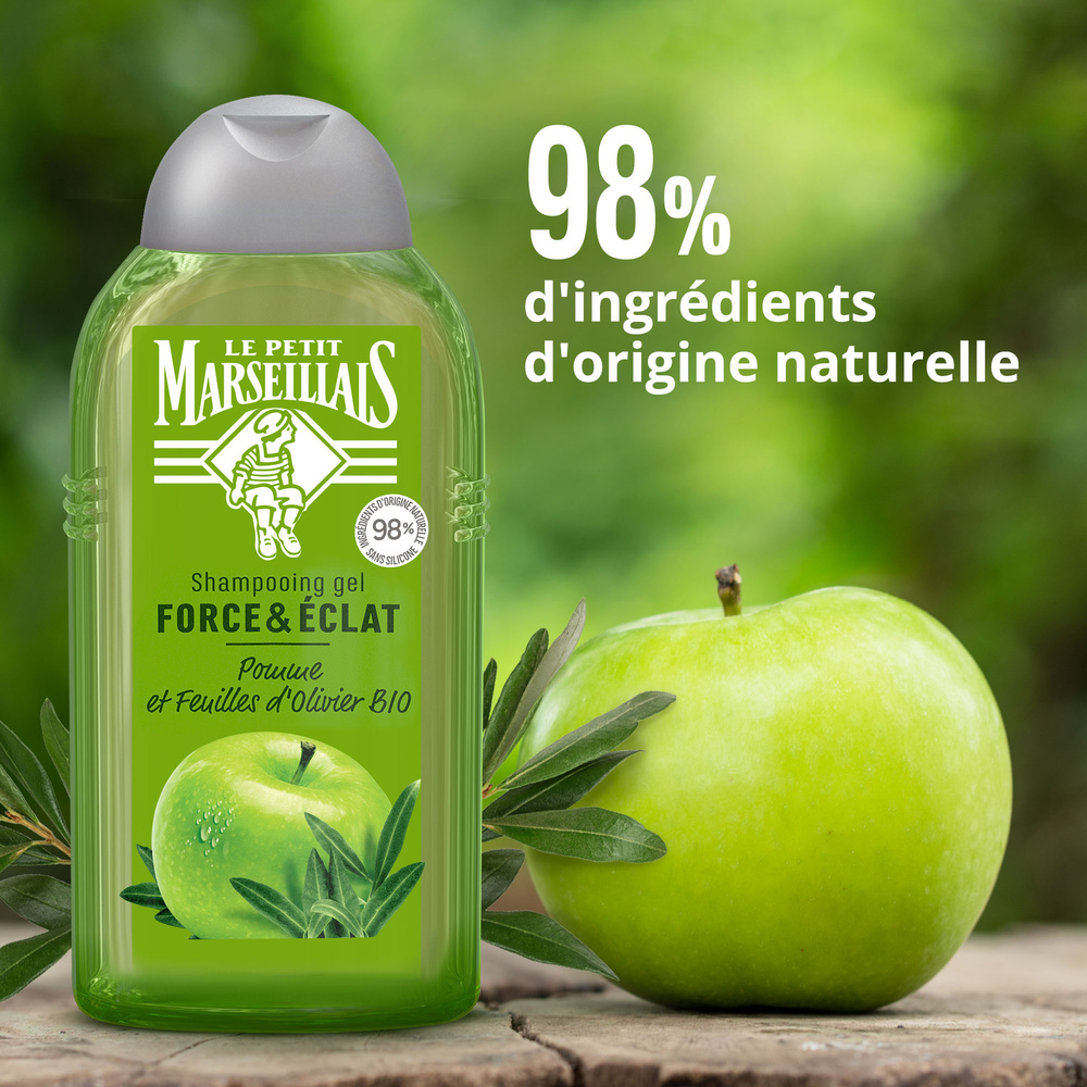 le petit marseillais Shampooing Force & Eclat , Pomme BIO & Feuille d'Olivier BIO, 250ml Shampoing