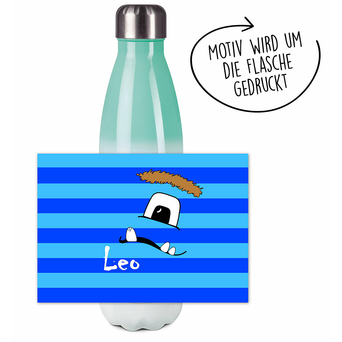 Edelstahl Kinder Thermoflasche / Trinkflasche bunt Monster Streifen Farbe blau Spülmaschinenfest, Auslaufsicher, Bruchfest, Doppelwandig, Für Heißgetränke geeignet, Mit Deckel, Isoliert