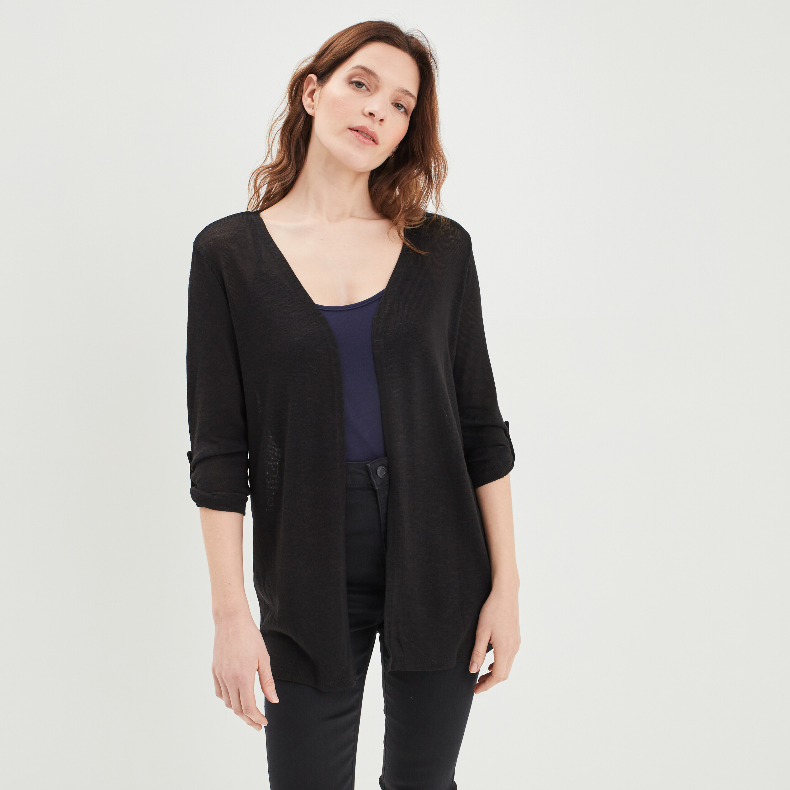 Gilet manches 3 4 noir femme | La Halle