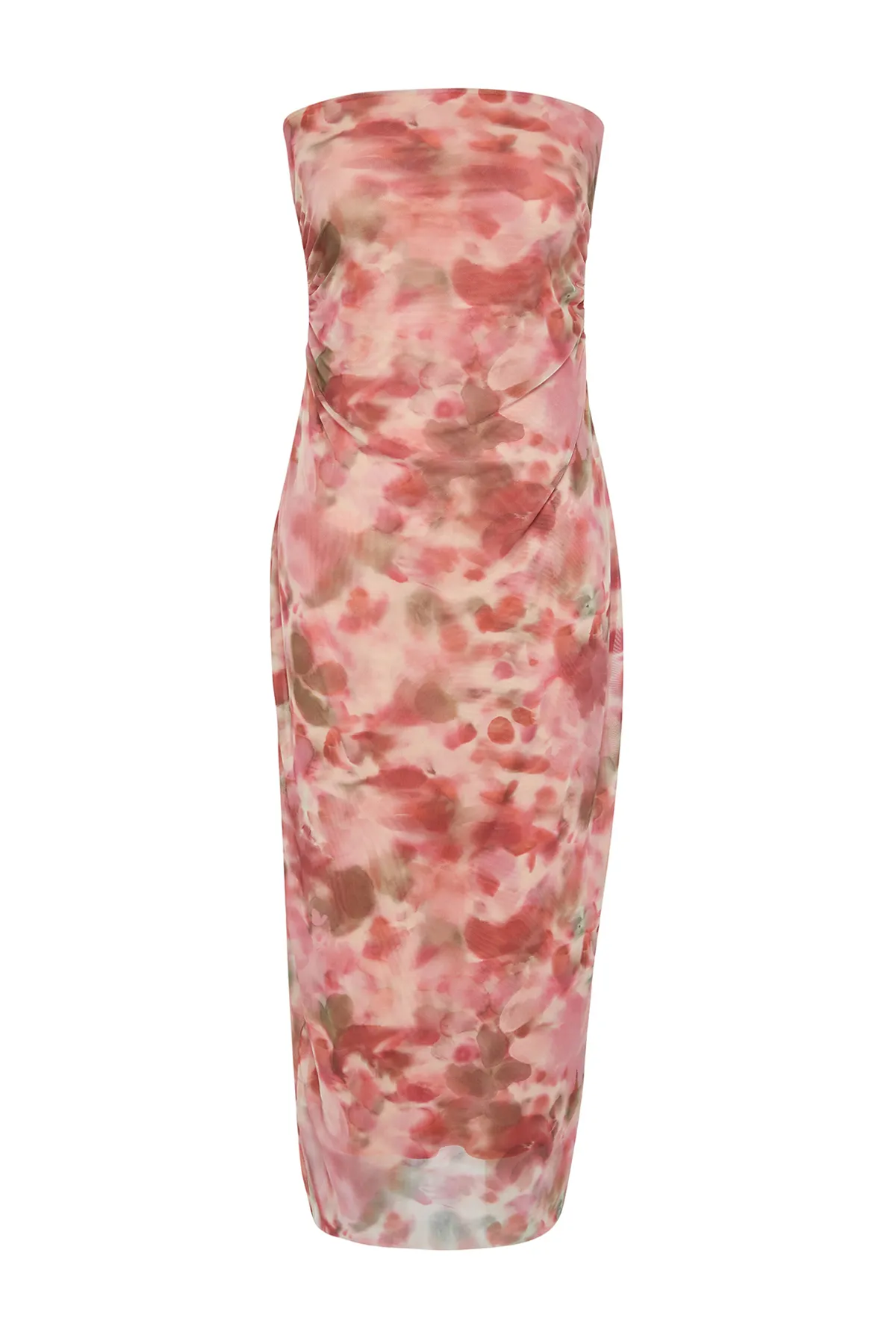 Trendyol Collection  Rosa, figurbetontes Maxi-Bleistiftkleid aus flexiblem Strick mit detailliertem abstraktem Muster TWOSS24EL00081