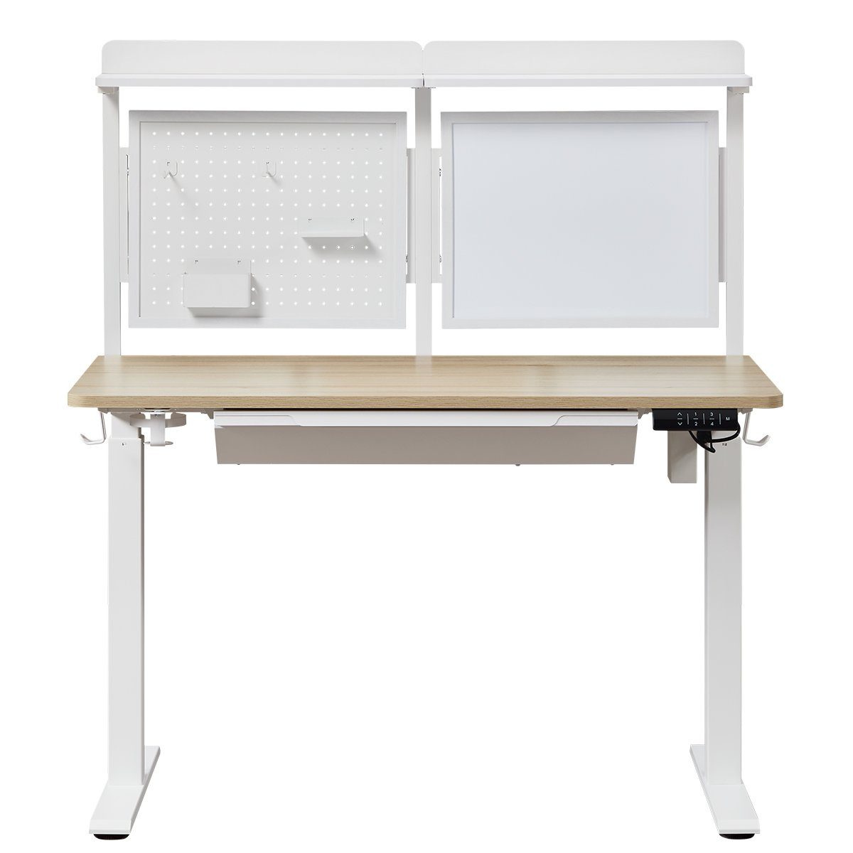 KOWO Schreibtisch Magnetisches Whiteboard, Lochplatte und Schublade für Schreibtisch, Passt nur für unseren Flexi Schreibtisch 120 cm