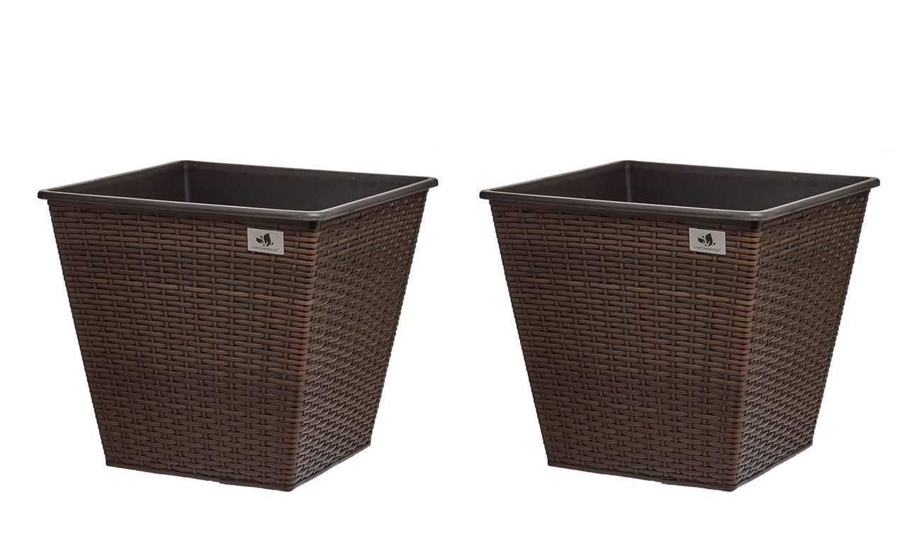 Weles Pflanzkübel aus Polyrattan 2er Set 41,5 x 41,5 x 38 cm, bicolour braun