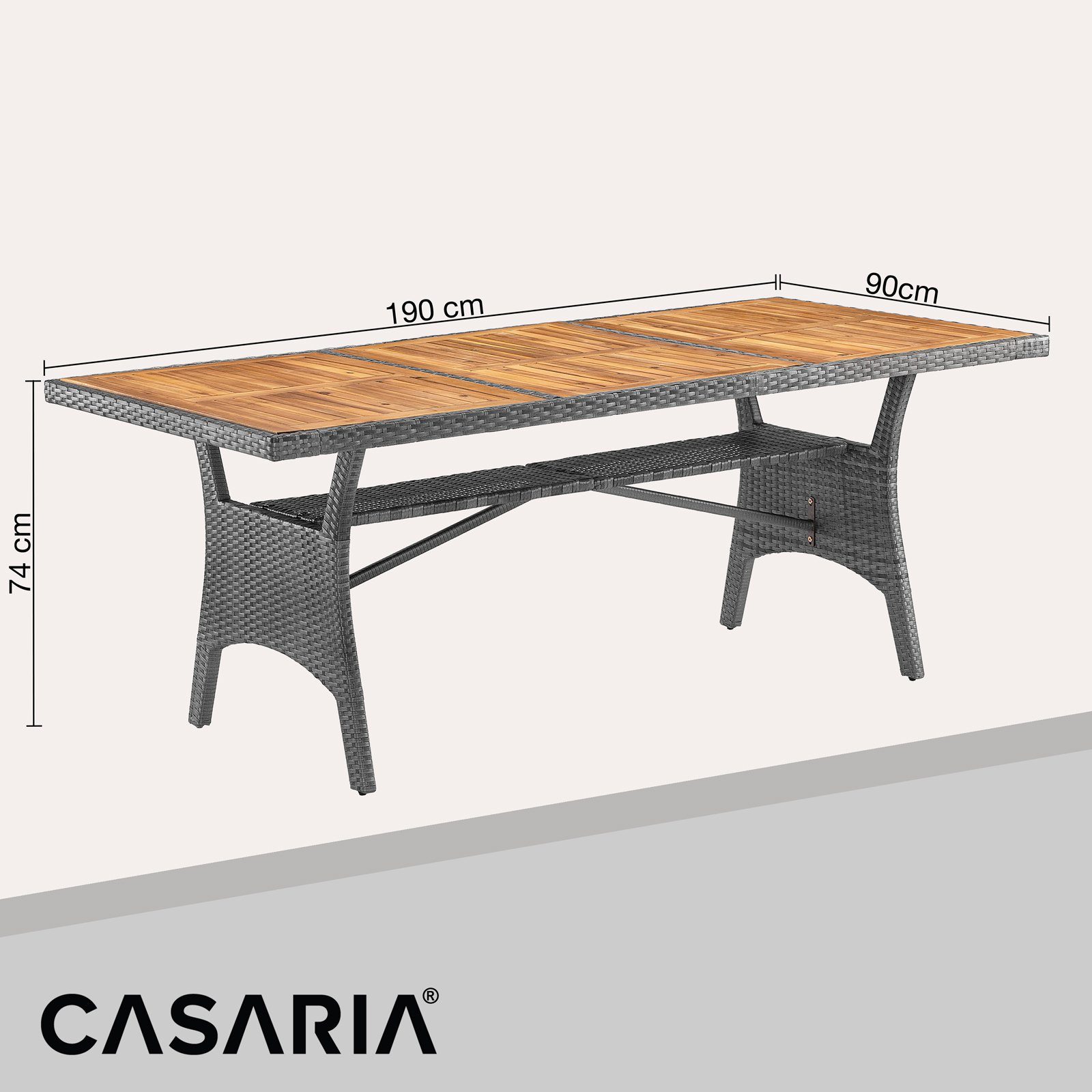 Casaria Gartentisch (1-St), Polyrattan mit Ablage FSC®- zertifiziertes Akazienholz 190x90x74cm