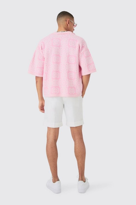 Kastiges gehäkeltes Oversize Poloshirt