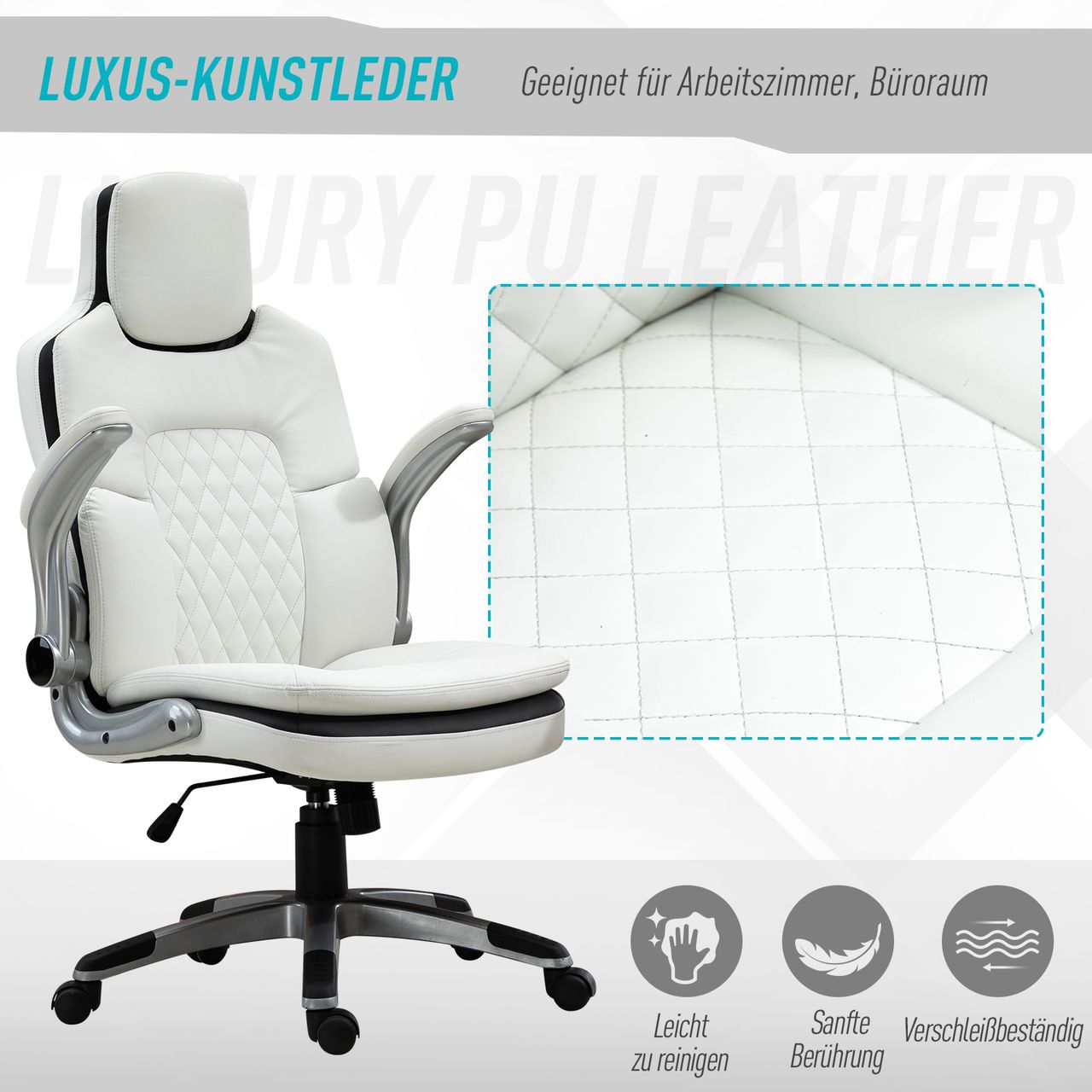 Vinsetto Ergonomischer Bürostuhl mit klappbare Armlehnen, Höhenverstellbarer Schreibtischstuhl mit Wippfunktion, Drehstuhl, PU, 69 x 67 x 113-121 cm