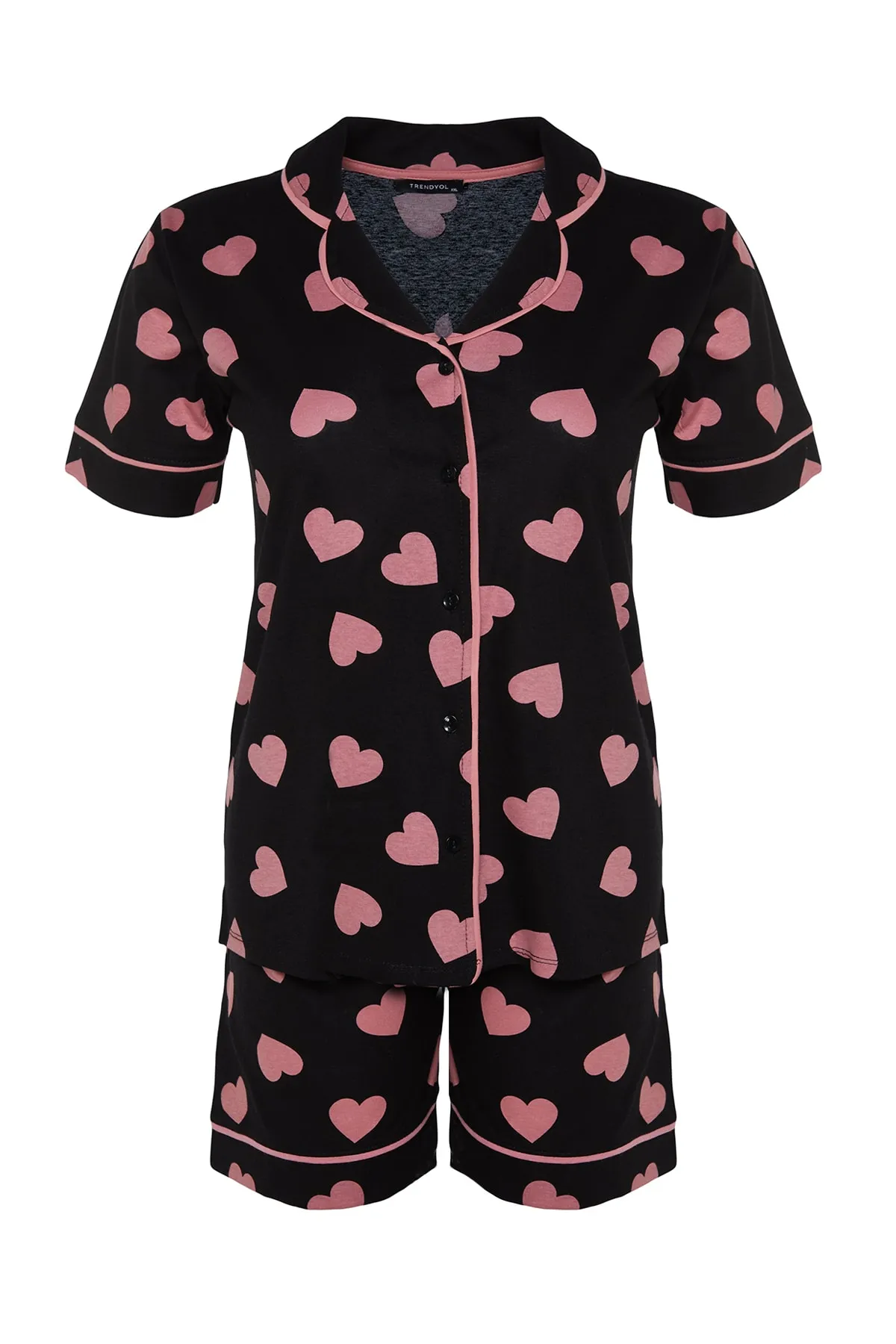 Trendyol Curve  Mehrfarbiges Pyjama-Set mit Herzmuster und Strickpaspelierung TBBSS22PT0224